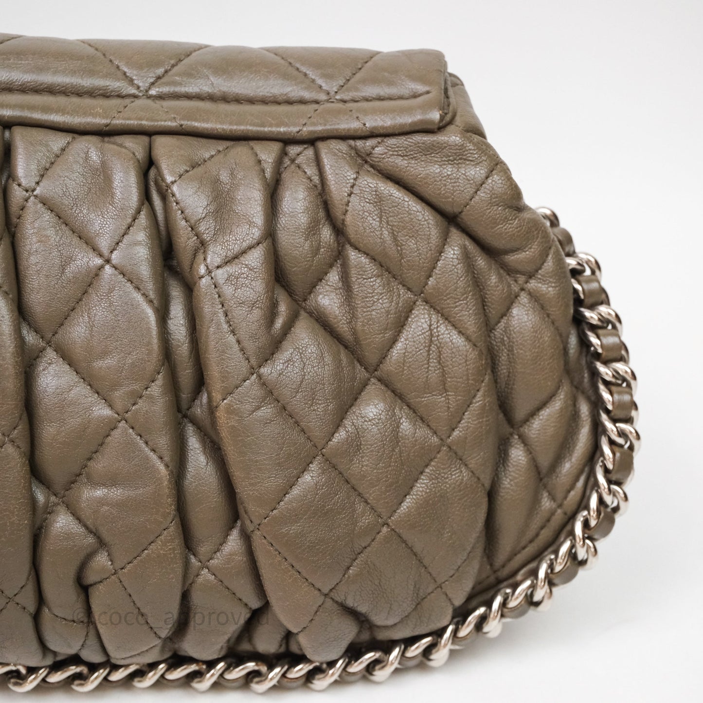 Chanel Medium Chain Around Flap Bag Taupe Brown Calfskin Silver Hardware