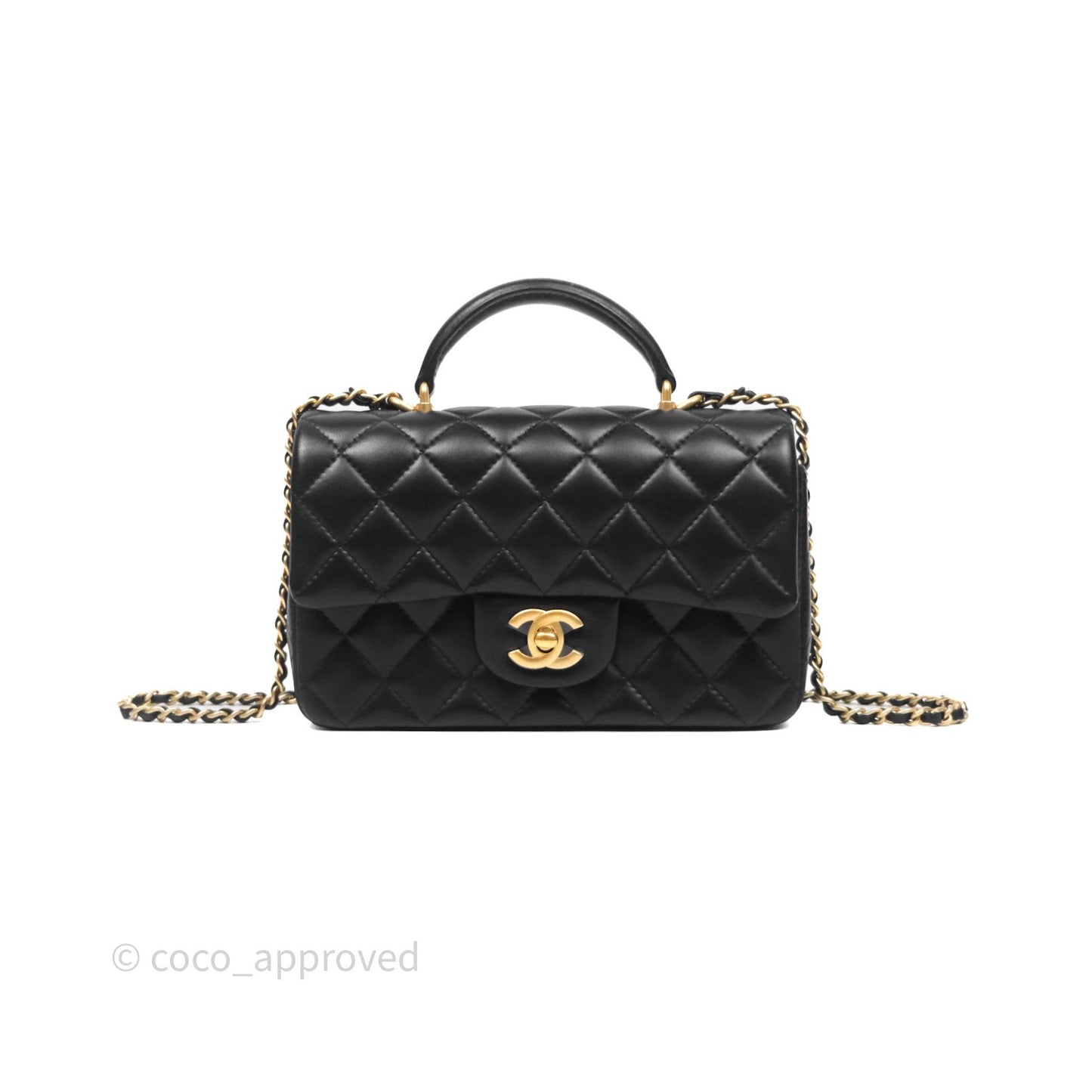 Chanel Top Handle Mini Rectangular Flap Black Lambskin Aged Gold Hardware