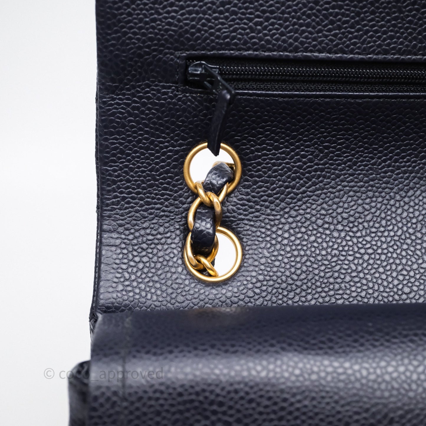 Chanel Classic M/L Medium Flap Quilted Navy Caviar Aged Gold Hardware
