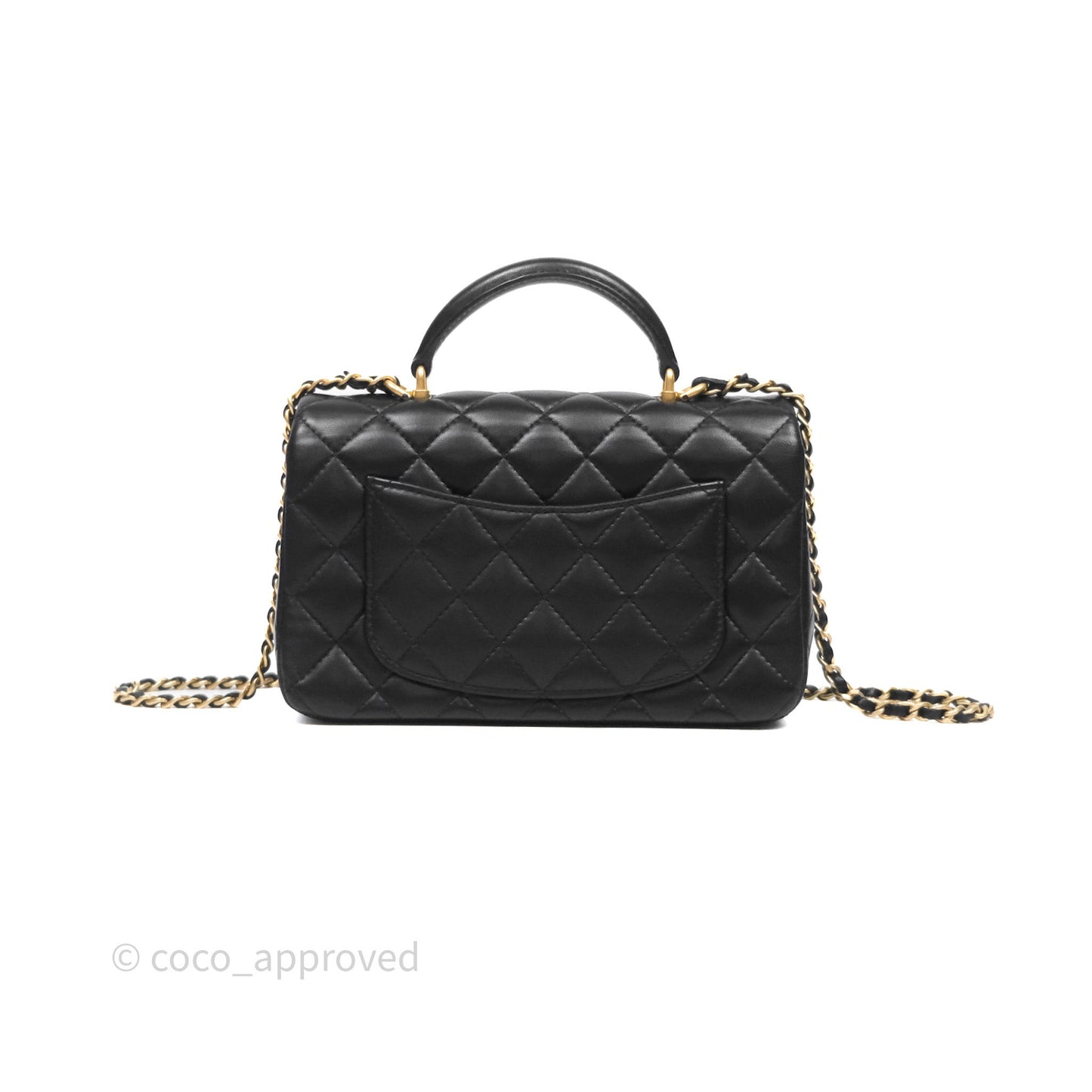 Chanel Top Handle Mini Rectangular Flap Black Lambskin Aged Gold Hardware