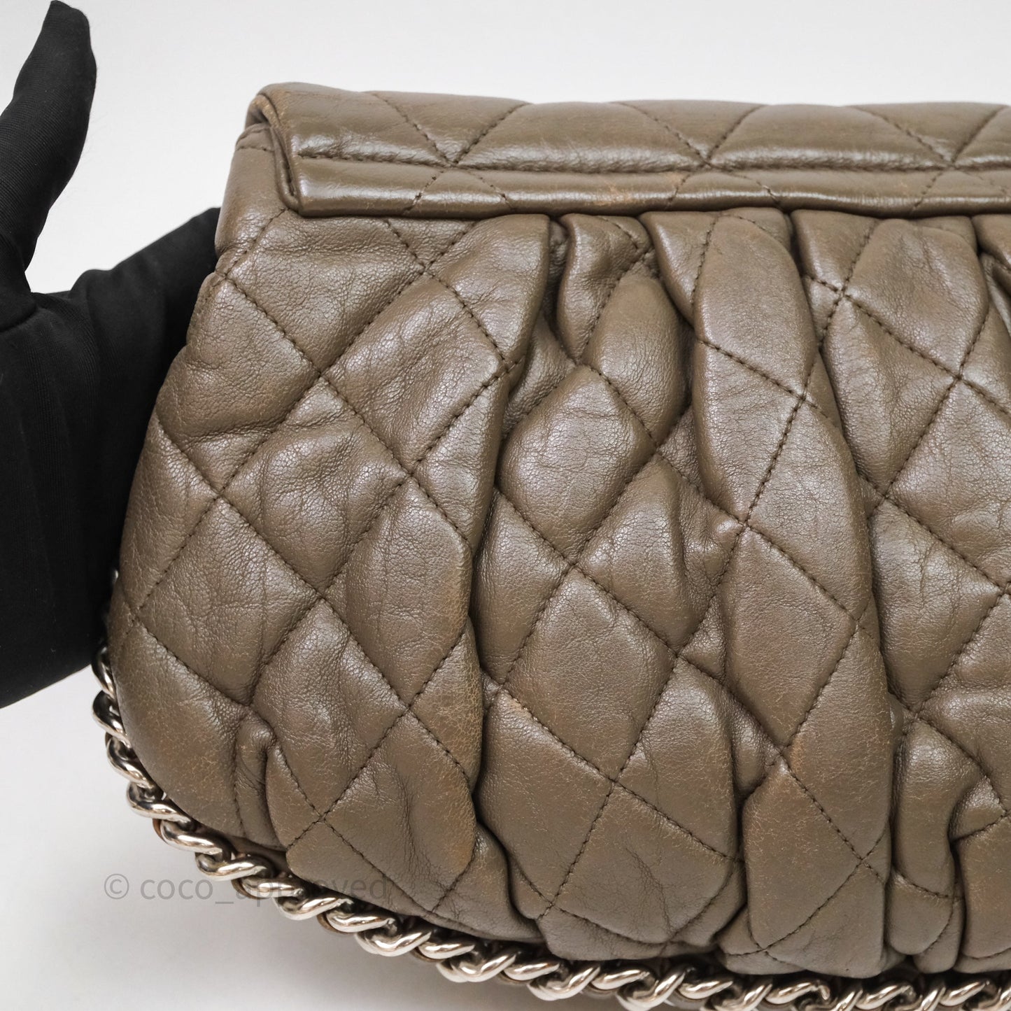 Chanel Medium Chain Around Flap Bag Taupe Brown Calfskin Silver Hardware