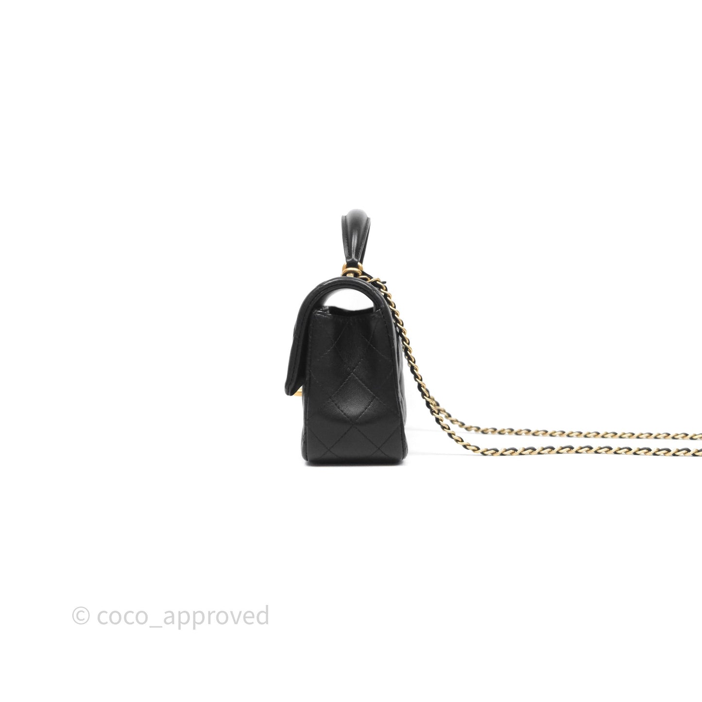 Chanel Top Handle Mini Rectangular Flap Black Lambskin Aged Gold Hardware