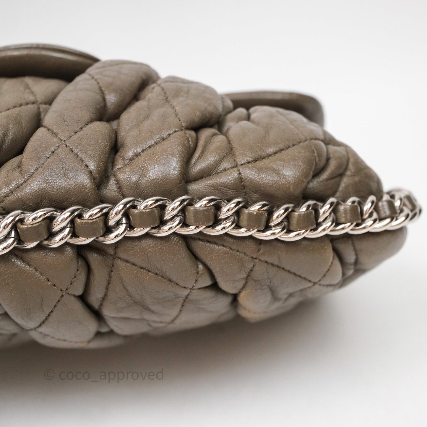 Chanel Medium Chain Around Flap Bag Taupe Brown Calfskin Silver Hardware