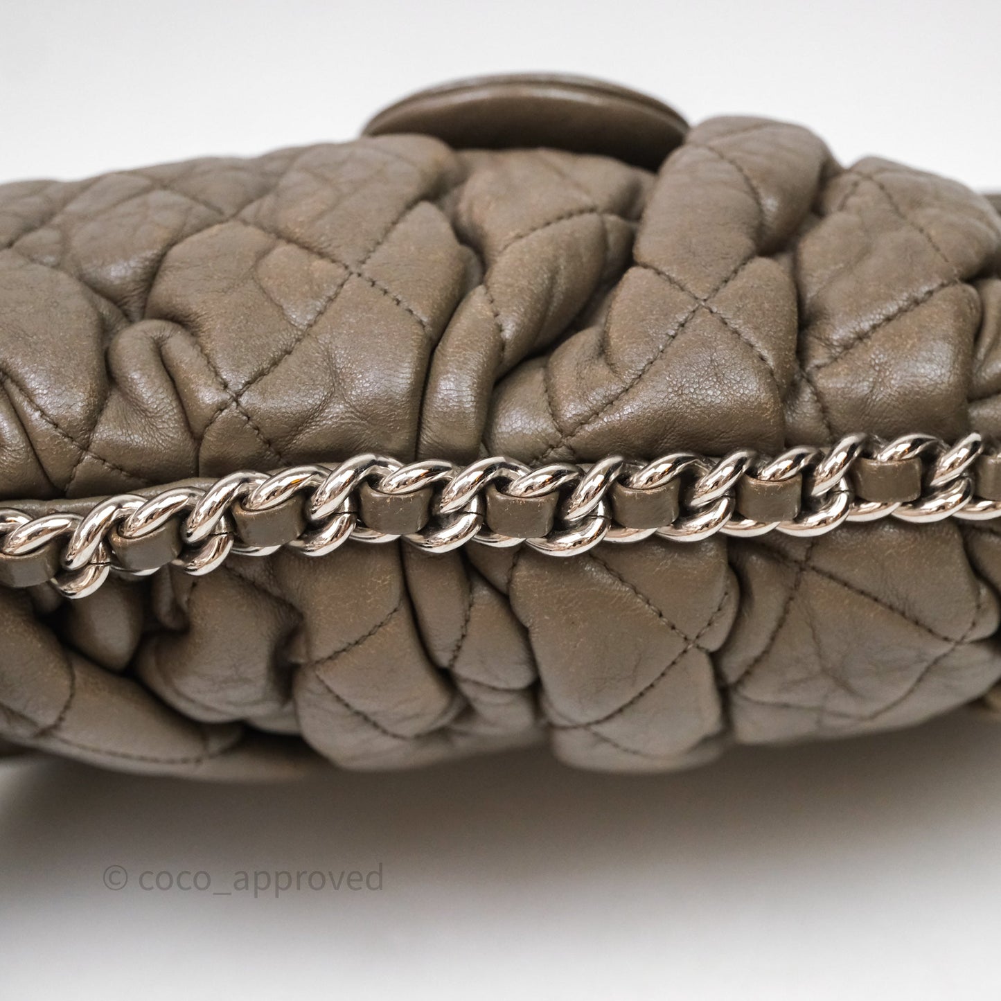 Chanel Medium Chain Around Flap Bag Taupe Brown Calfskin Silver Hardware