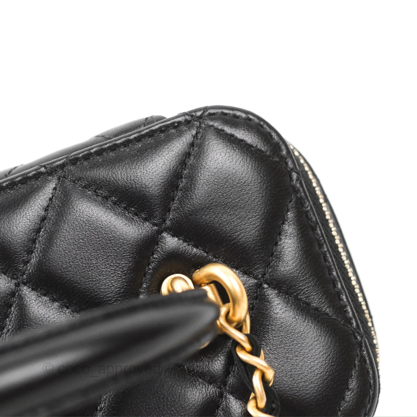 Chanel Vanity Rectangular Top Handle Black Lambskin Gold Hardware