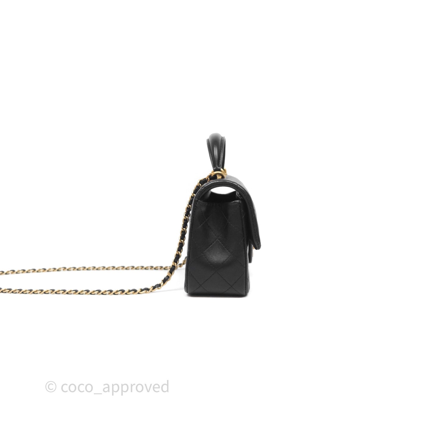 Chanel Top Handle Mini Rectangular Flap Black Lambskin Aged Gold Hardware