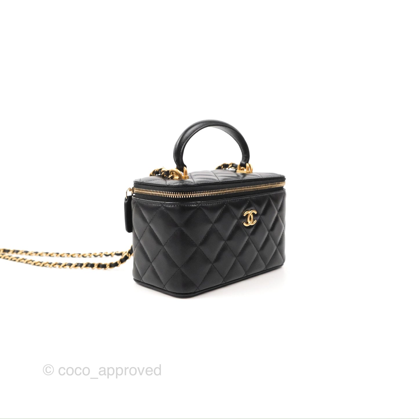 Chanel Vanity Rectangular Top Handle Black Lambskin Gold Hardware