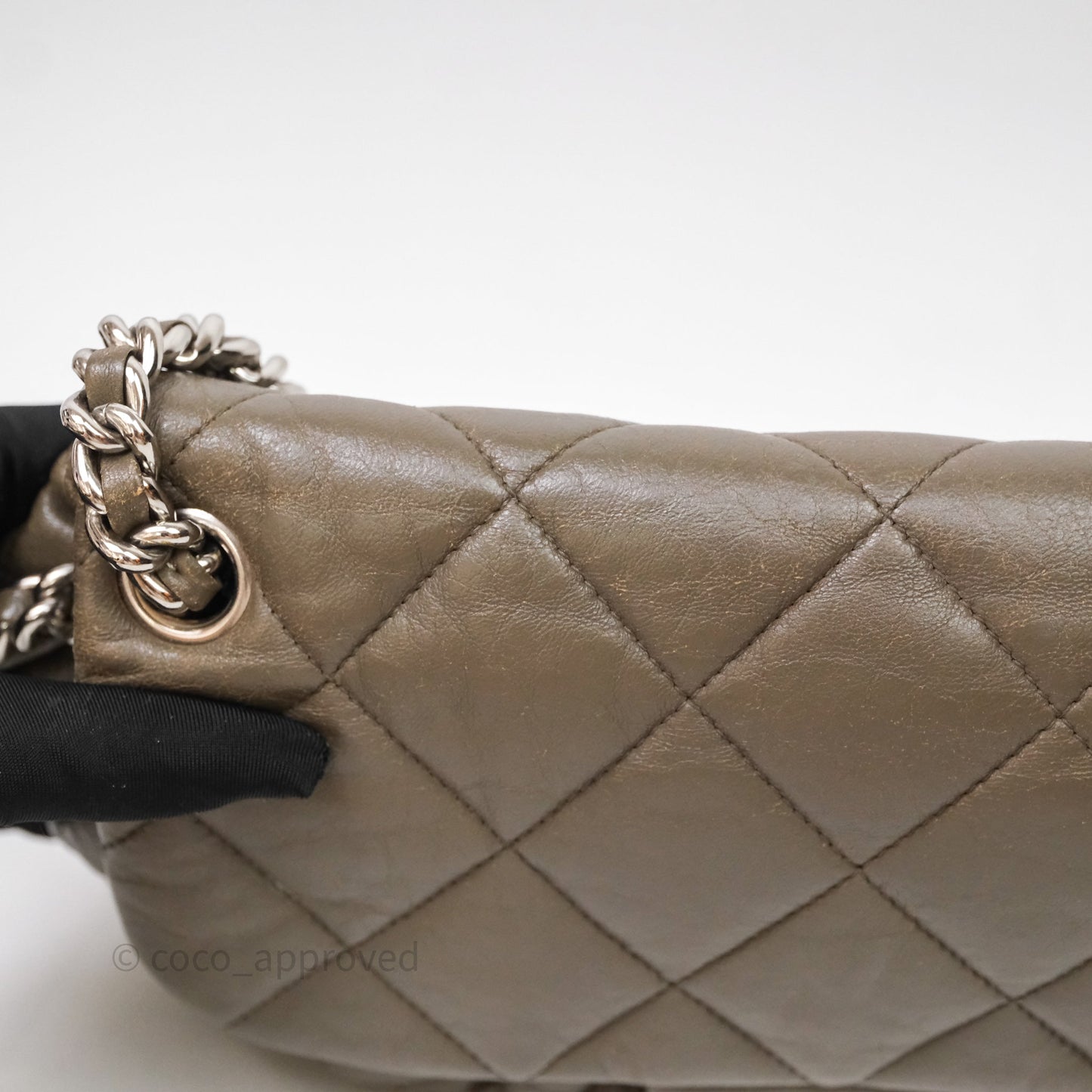 Chanel Medium Chain Around Flap Bag Taupe Brown Calfskin Silver Hardware
