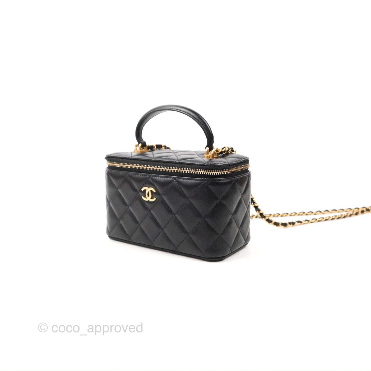 Chanel Vanity Rectangular Top Handle Black Lambskin Gold Hardware