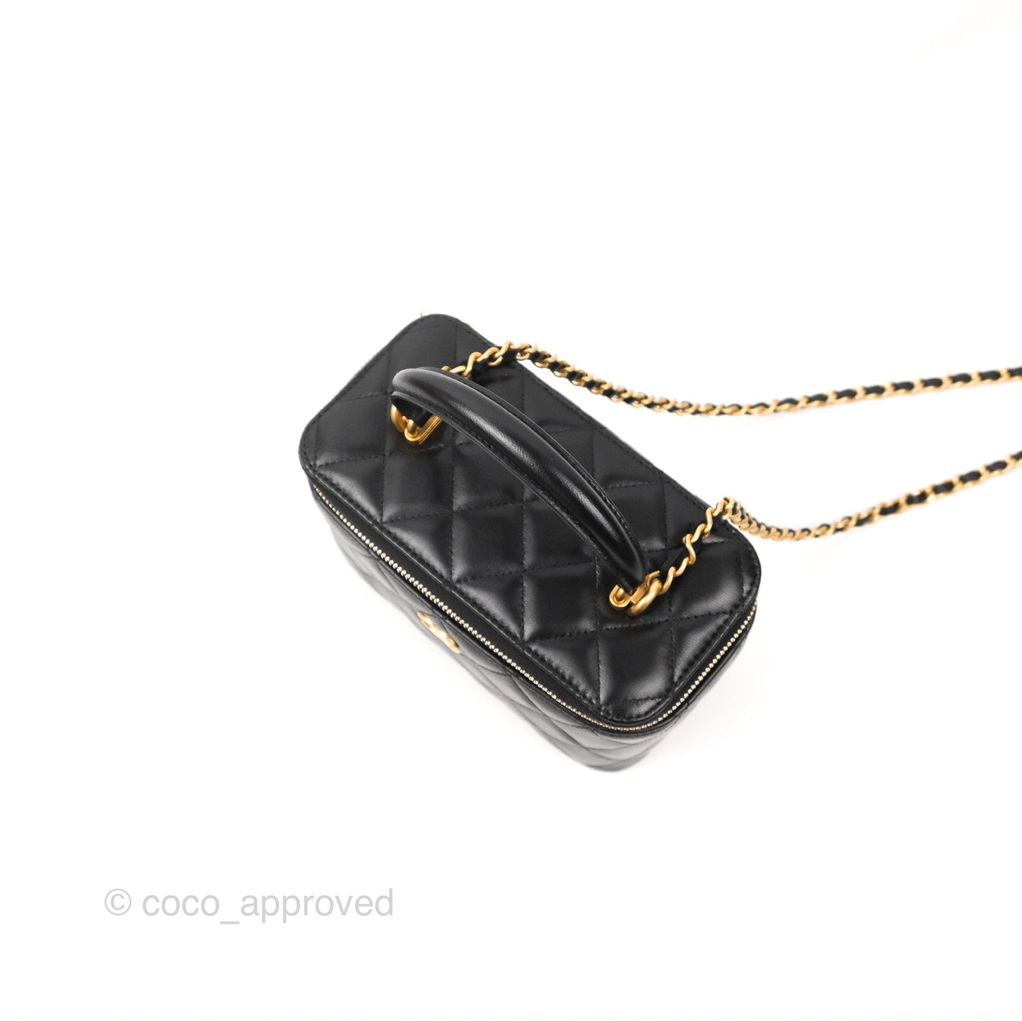 Chanel Vanity Rectangular Top Handle Black Lambskin Gold Hardware