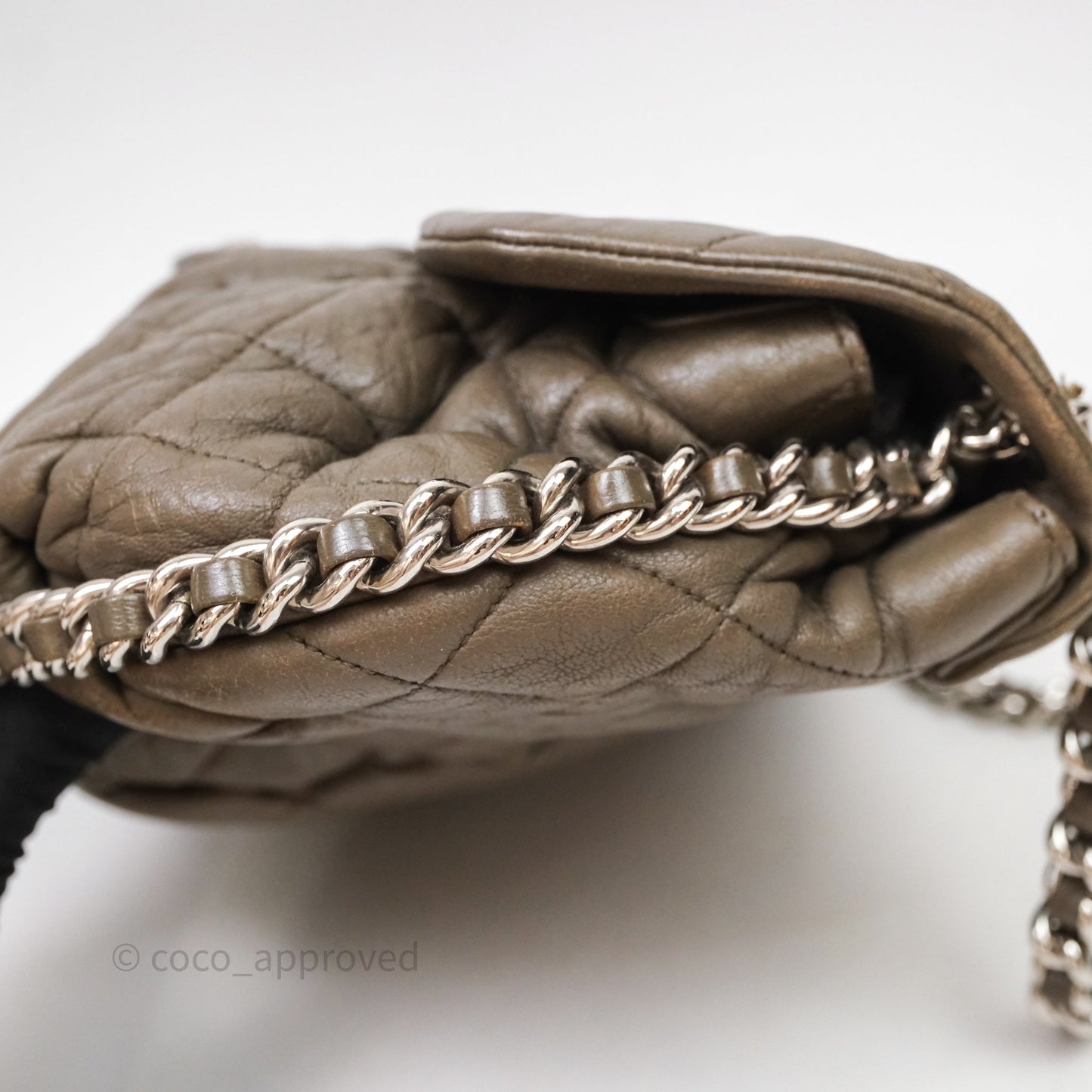 Chanel Medium Chain Around Flap Bag Taupe Brown Calfskin Silver Hardware