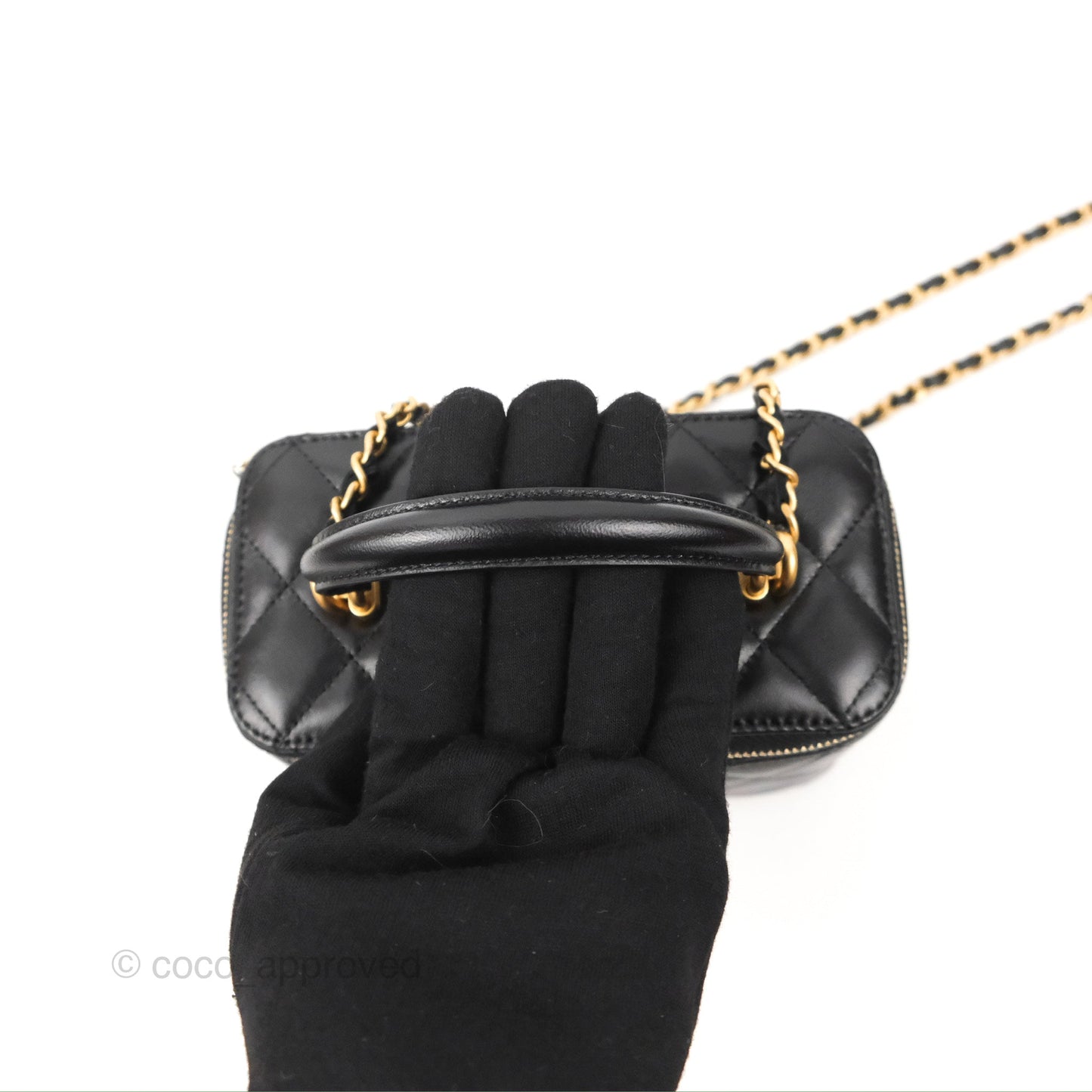 Chanel Vanity Rectangular Top Handle Black Lambskin Gold Hardware