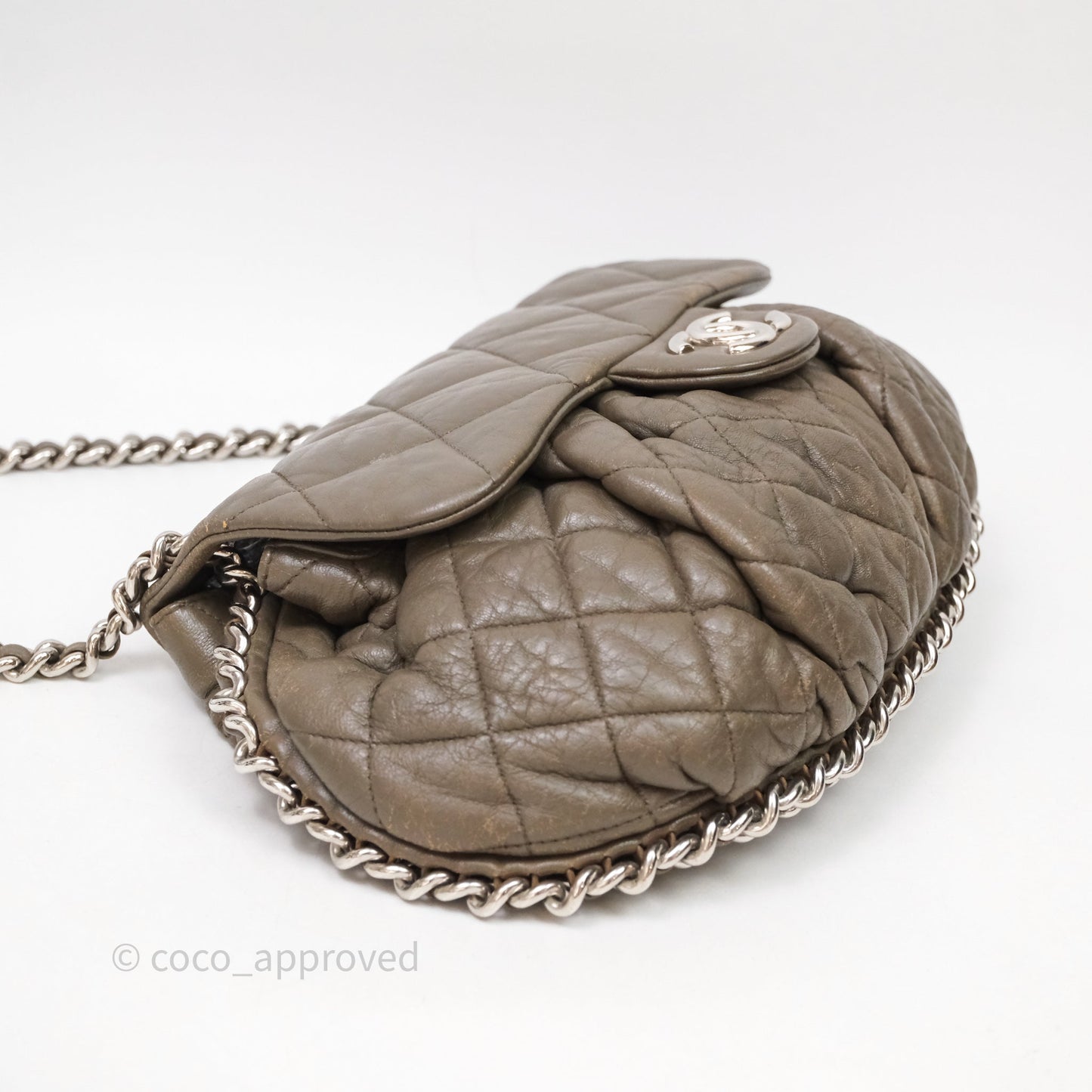 Chanel Medium Chain Around Flap Bag Taupe Brown Calfskin Silver Hardware