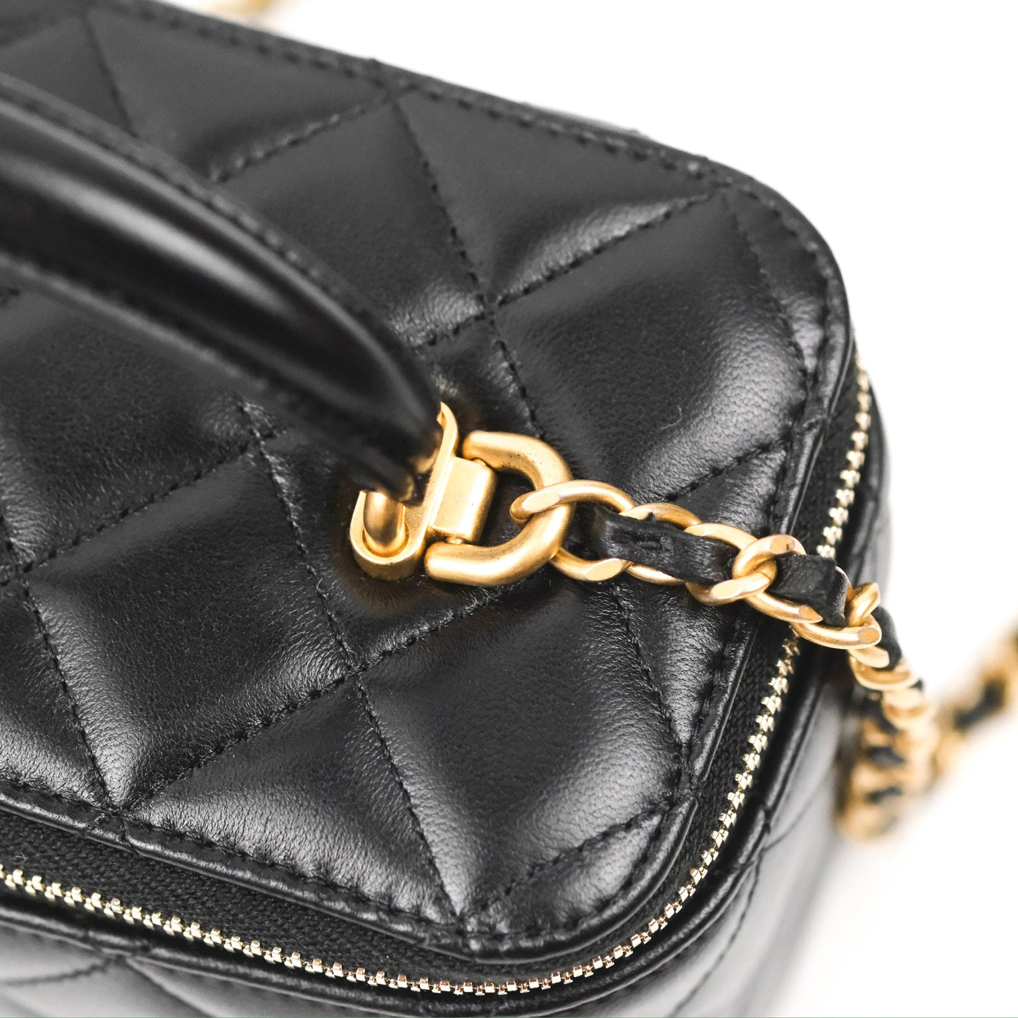 Chanel Vanity Rectangular Top Handle Black Lambskin Gold Hardware