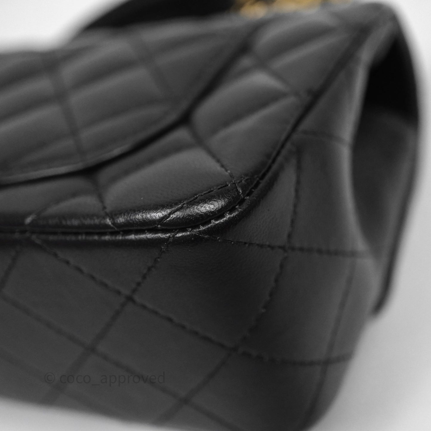 Chanel Top Handle Mini Rectangular Flap Black Lambskin Aged Gold Hardware