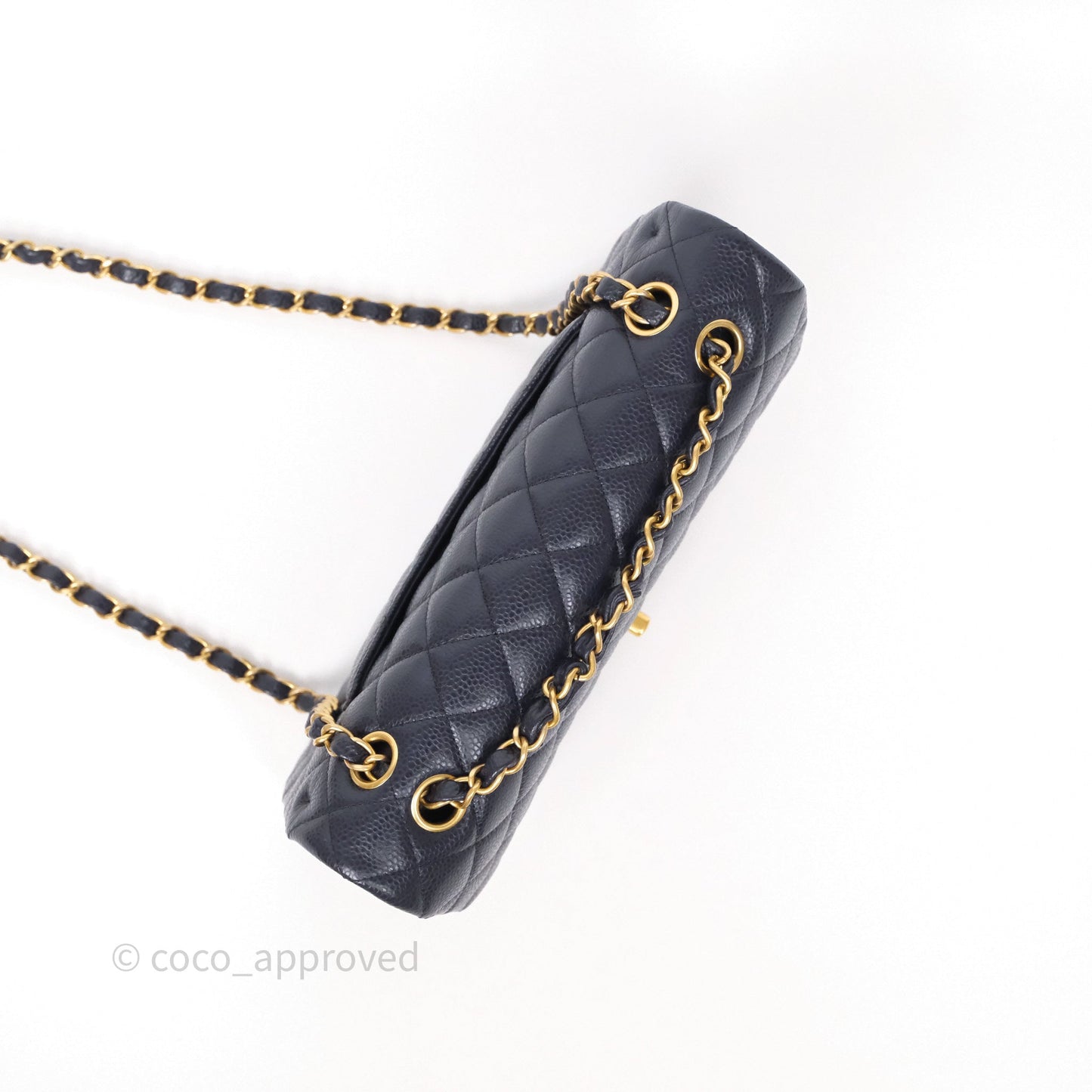Chanel Classic M/L Medium Flap Quilted Navy Caviar Aged Gold Hardware