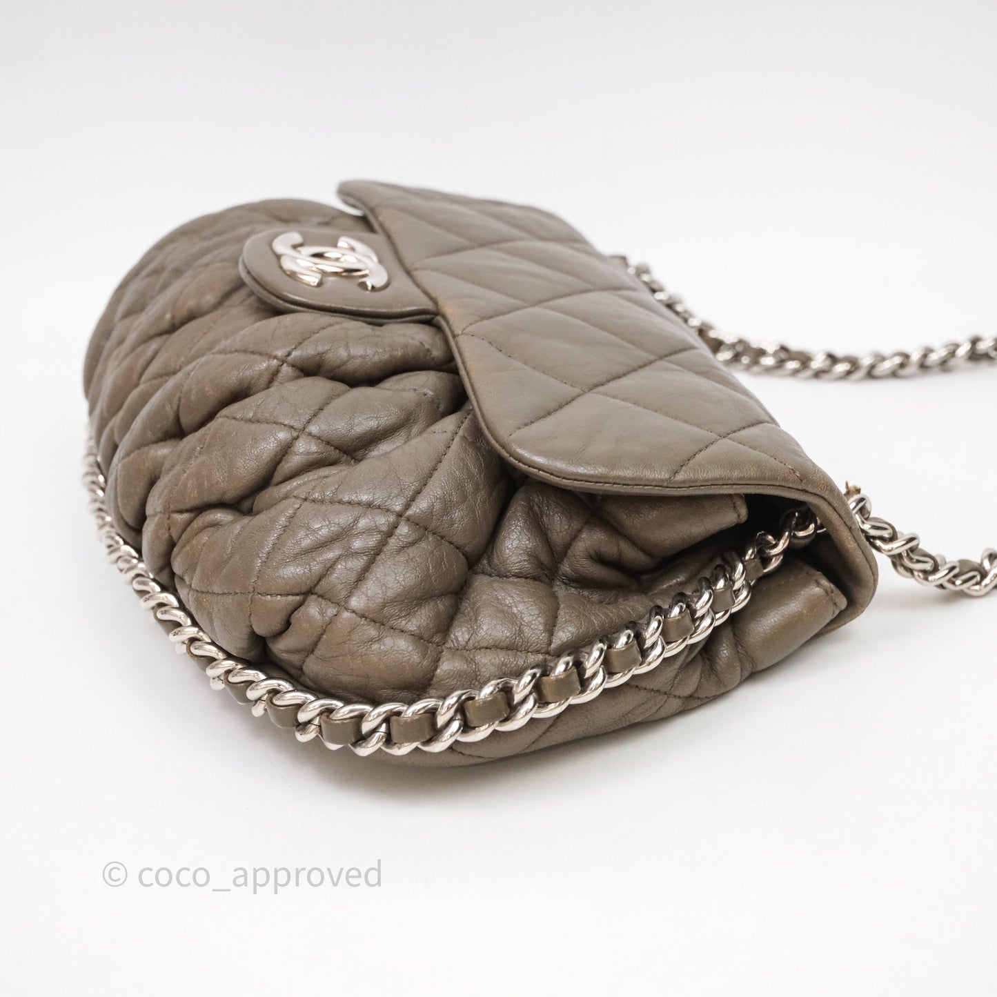 Chanel Medium Chain Around Flap Bag Taupe Brown Calfskin Silver Hardware