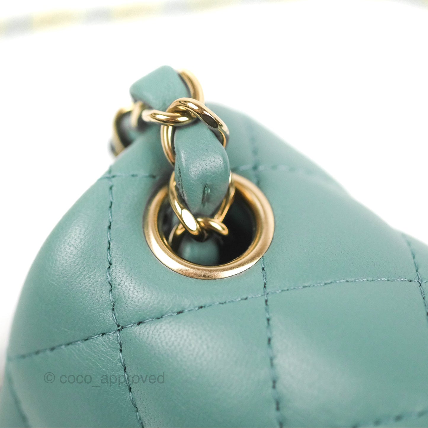 Chanel Quilted Mini Square Flap Light Teal Blue Lambskin Gold Hardware