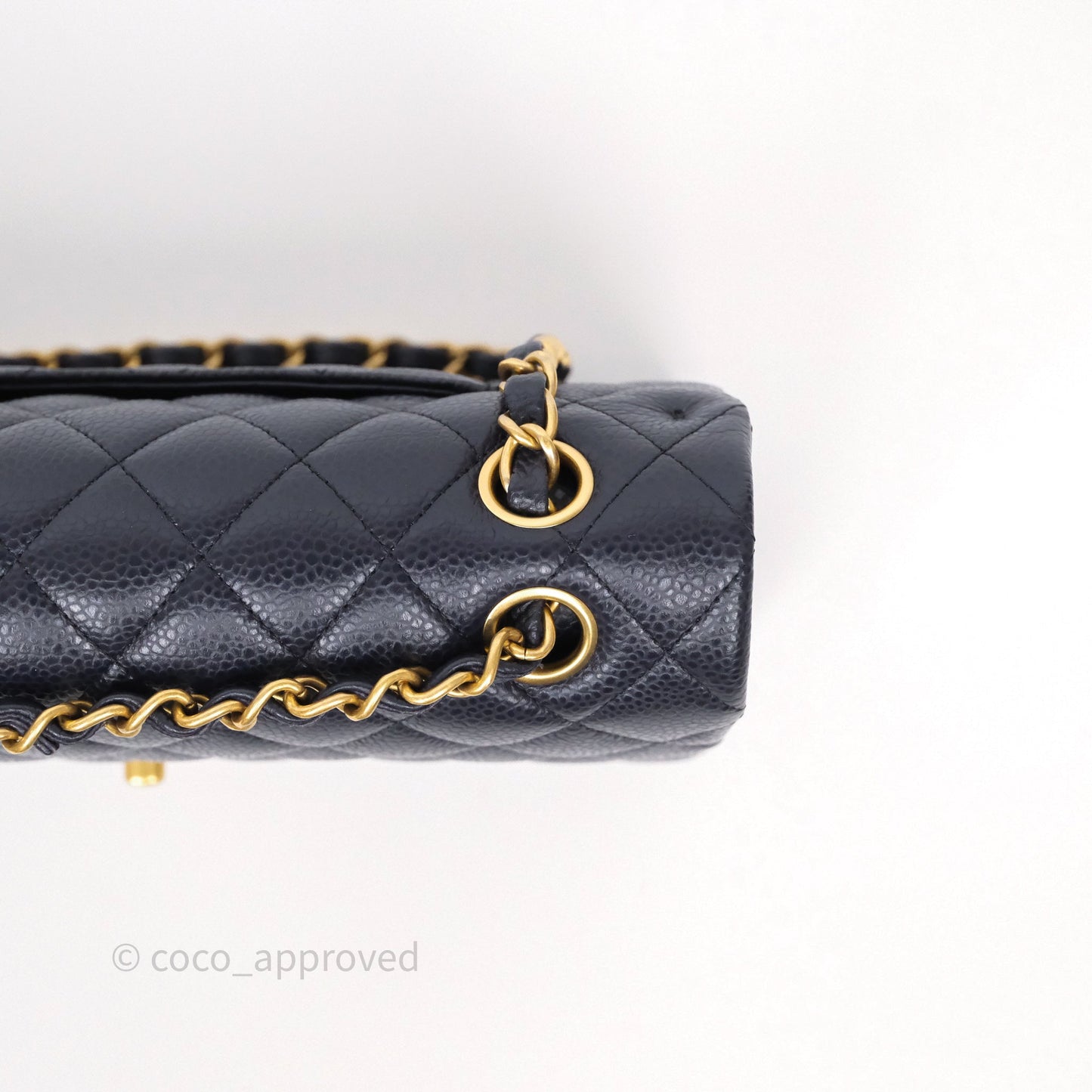 Chanel Classic M/L Medium Flap Quilted Navy Caviar Aged Gold Hardware