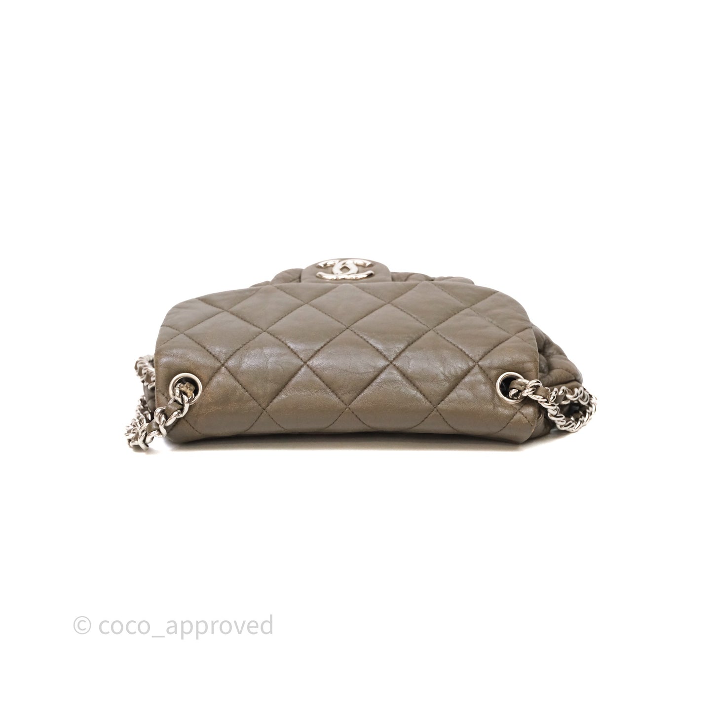 Chanel Medium Chain Around Flap Bag Taupe Brown Calfskin Silver Hardware