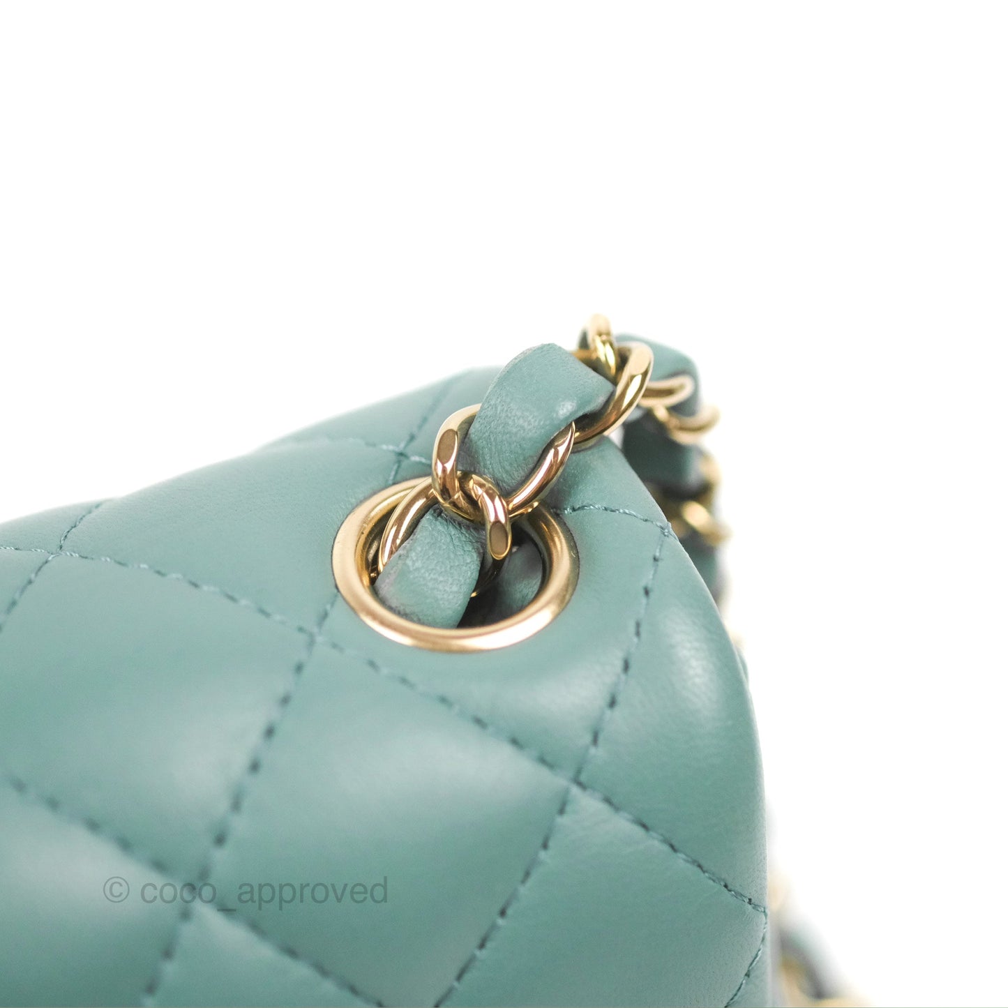 Chanel Quilted Mini Square Flap Light Teal Blue Lambskin Gold Hardware