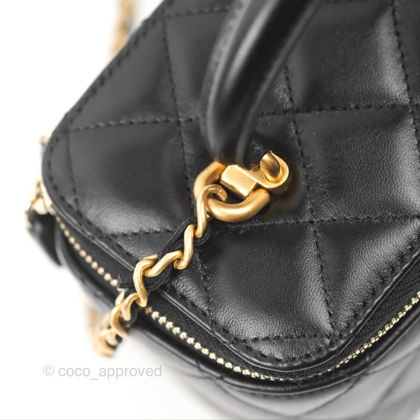 Chanel Vanity Rectangular Top Handle Black Lambskin Gold Hardware