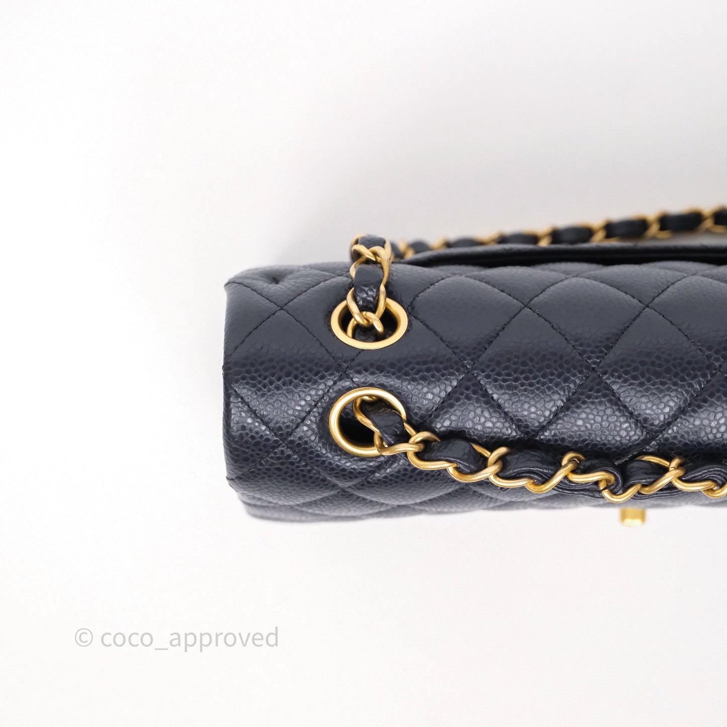 Chanel Classic M/L Medium Flap Quilted Navy Caviar Aged Gold Hardware