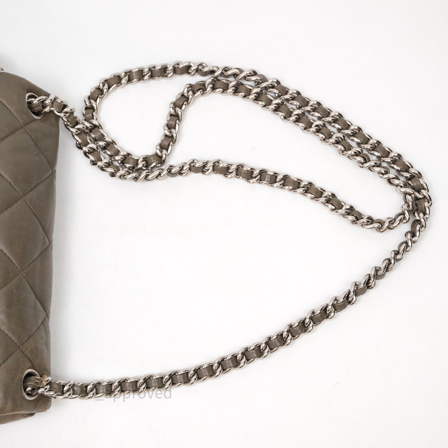 Chanel Medium Chain Around Flap Bag Taupe Brown Calfskin Silver Hardware
