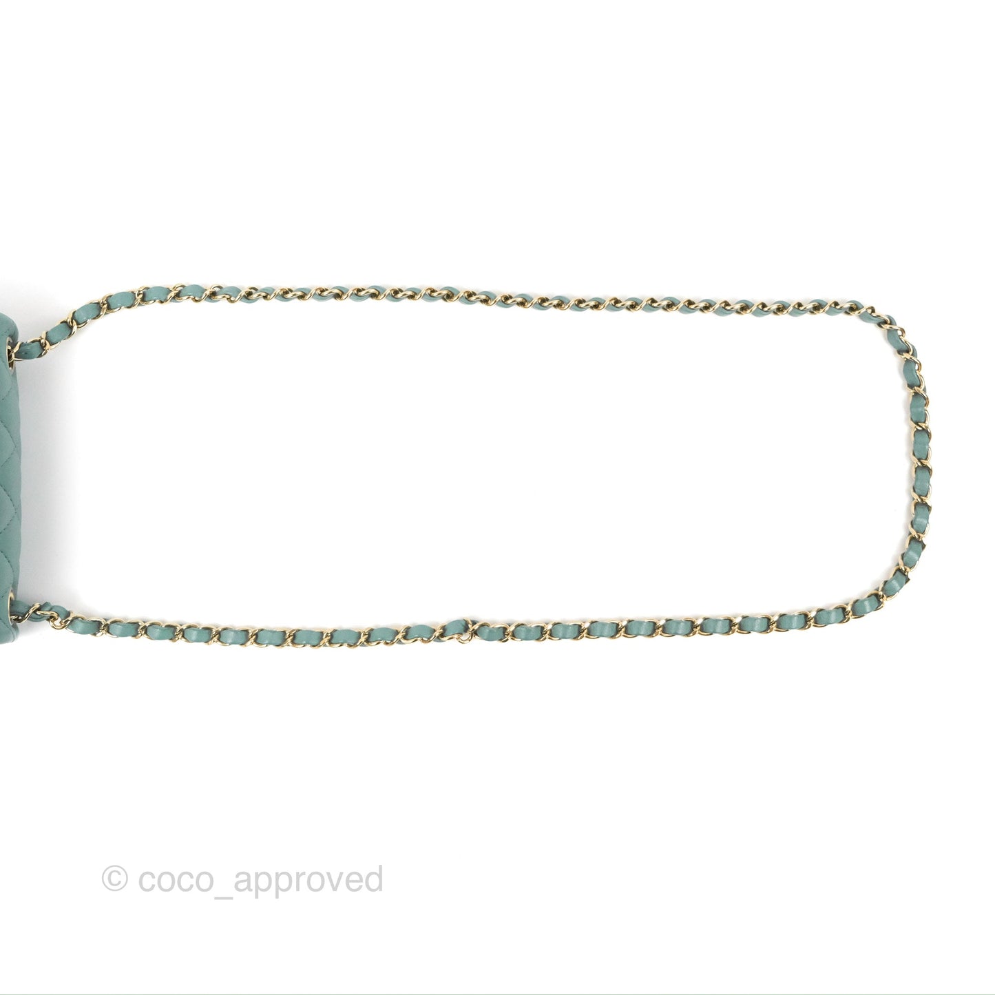 Chanel Quilted Mini Square Flap Light Teal Blue Lambskin Gold Hardware
