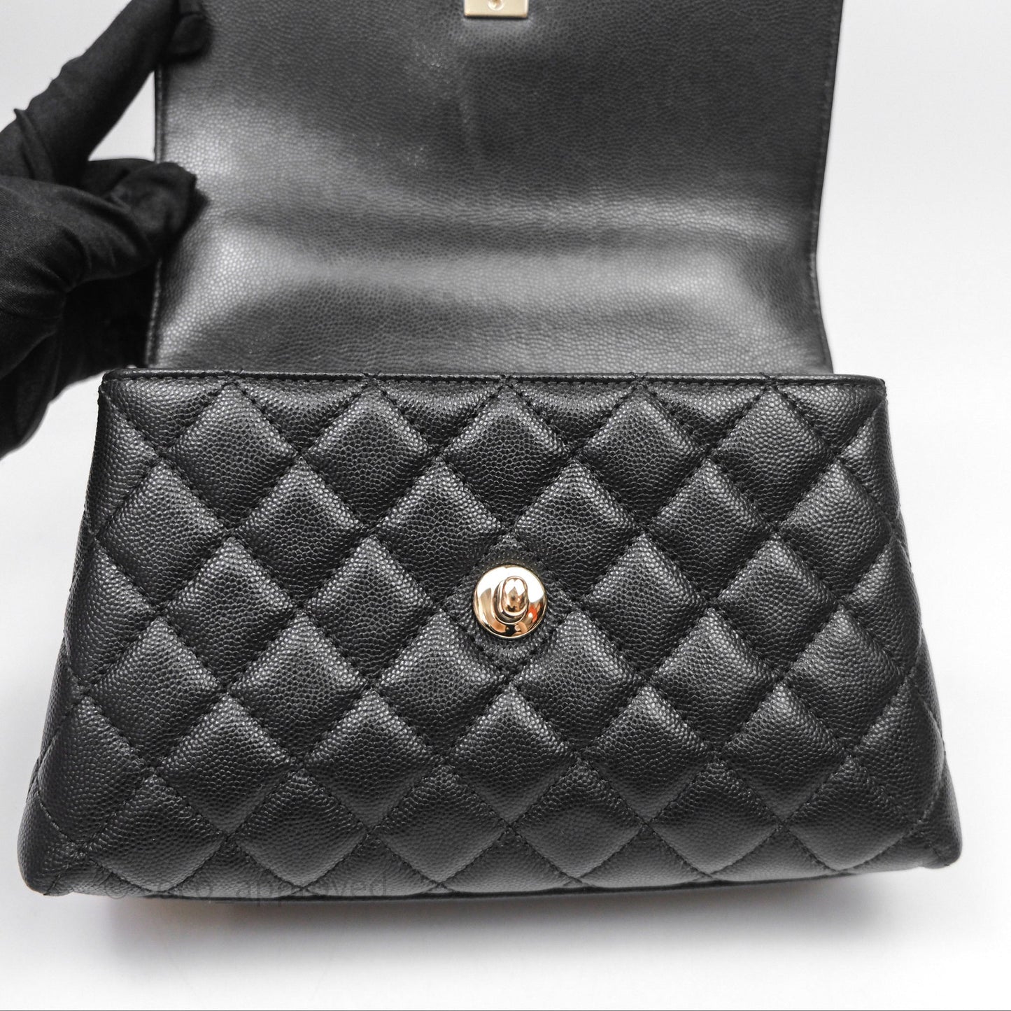 Chanel Small Coco Handle Quilted Black Caviar Gold Hardware