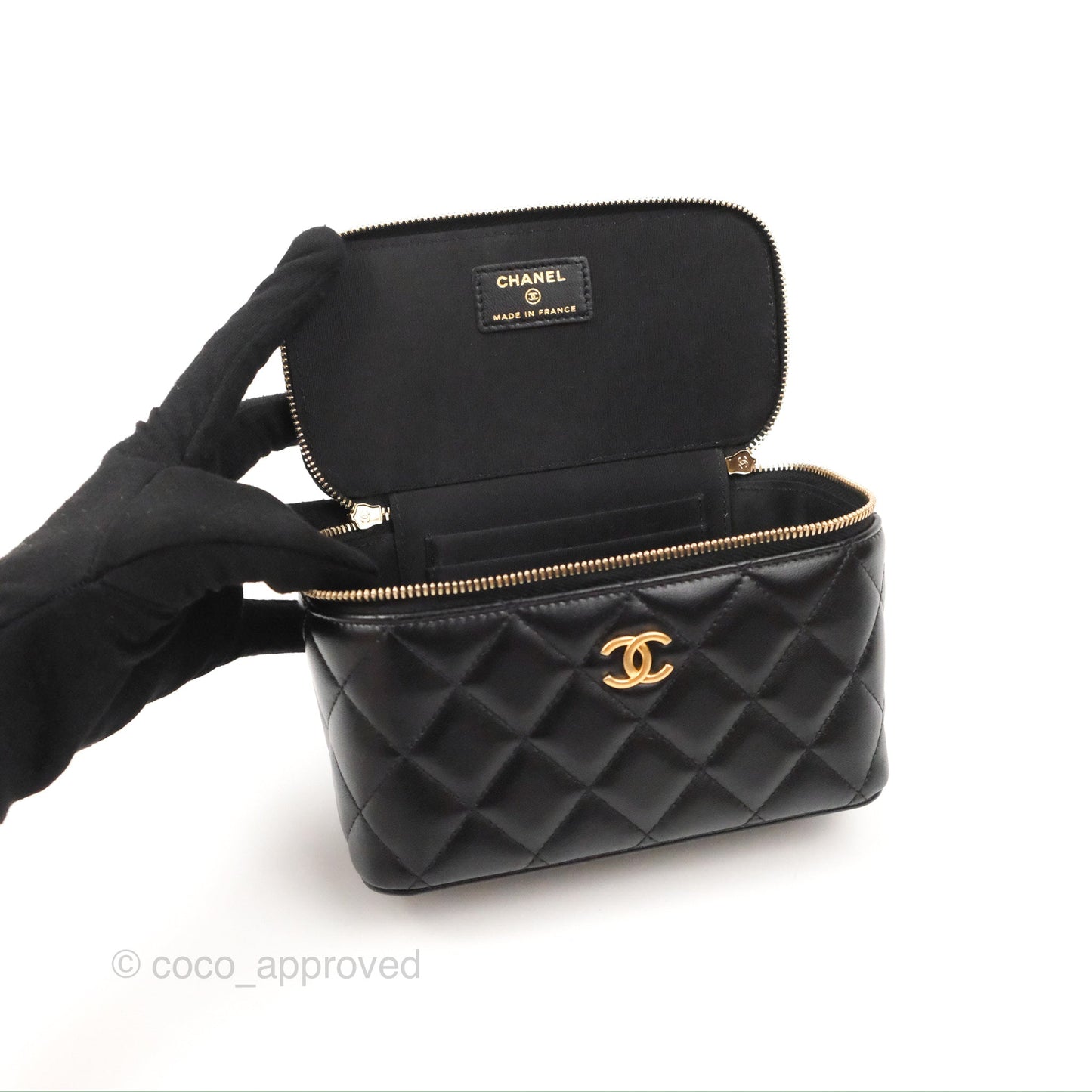 Chanel Vanity Rectangular Top Handle Black Lambskin Gold Hardware