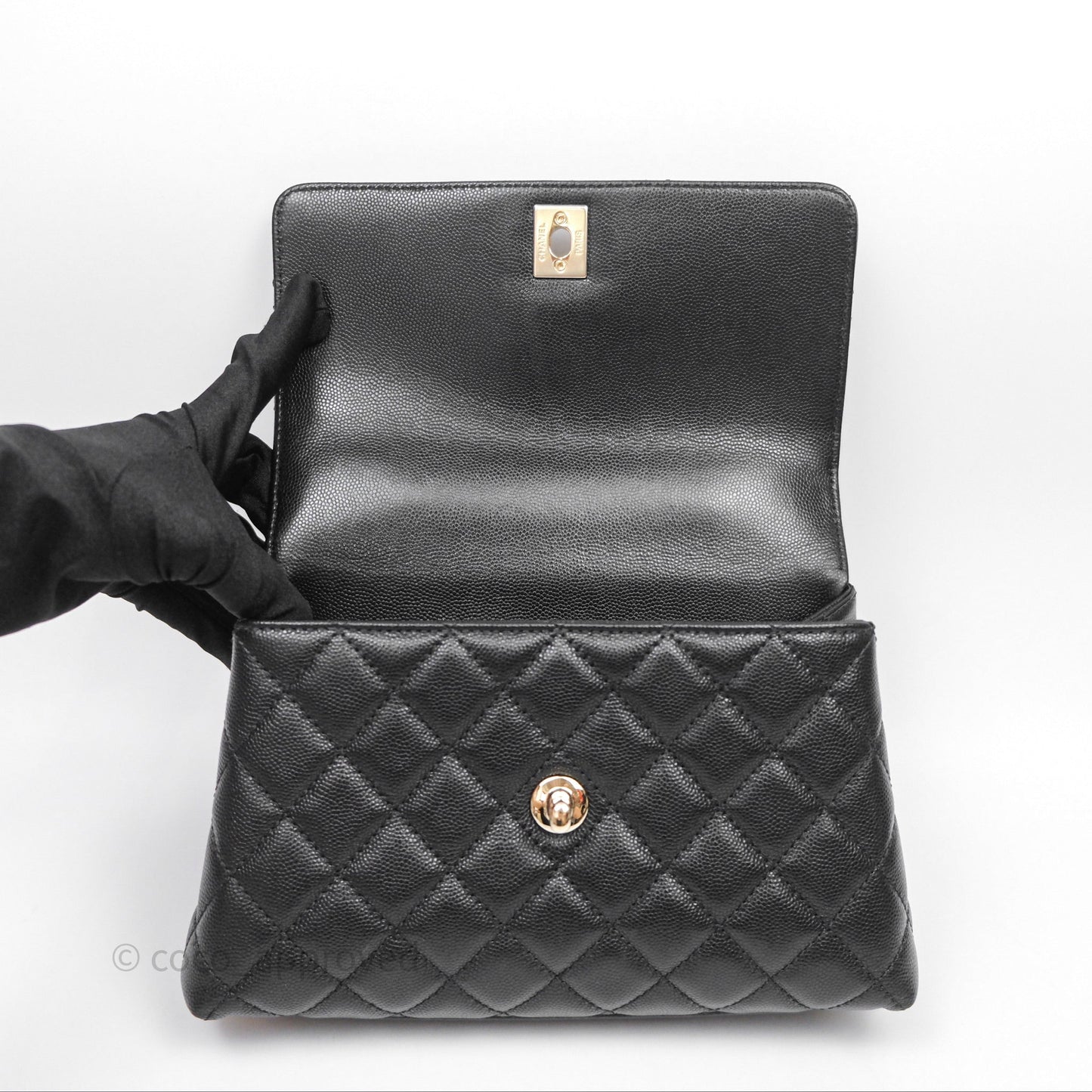Chanel Small Coco Handle Quilted Black Caviar Gold Hardware