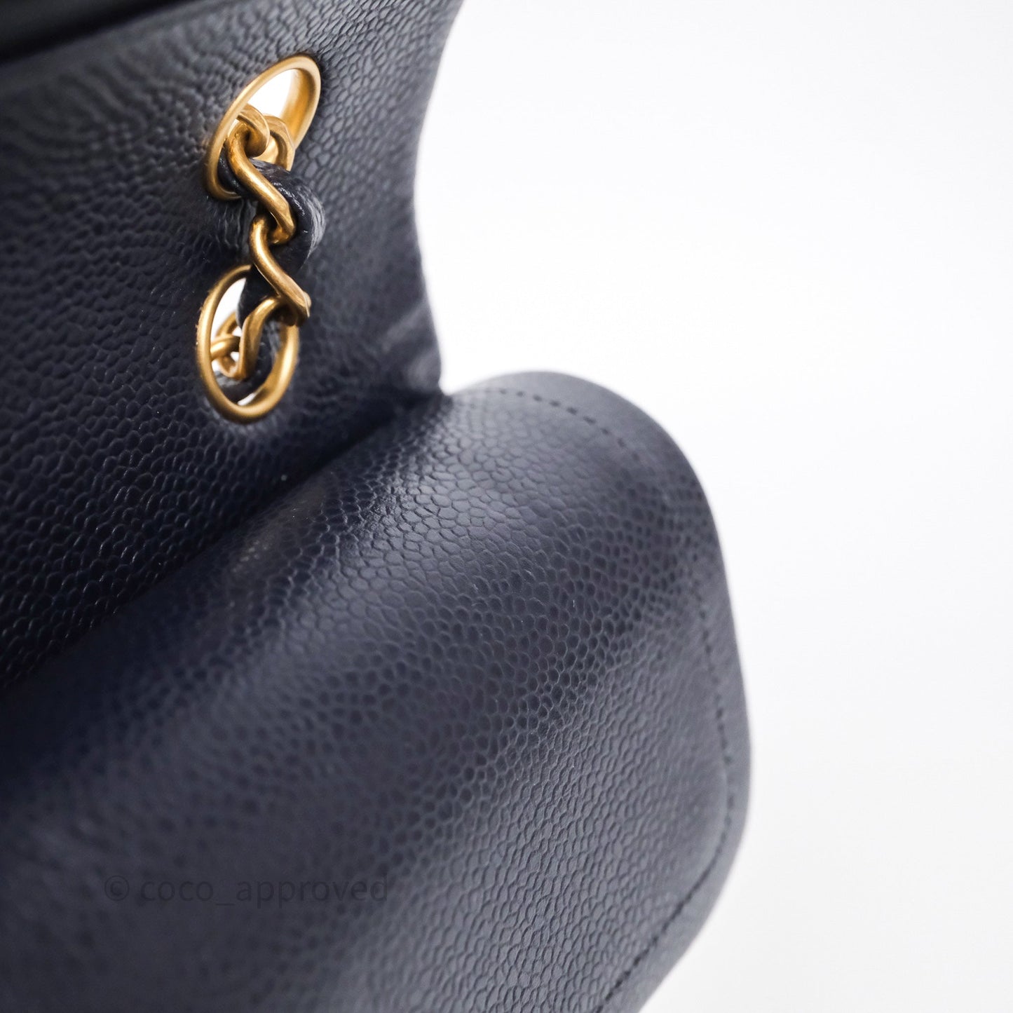 Chanel Classic M/L Medium Flap Quilted Navy Caviar Aged Gold Hardware