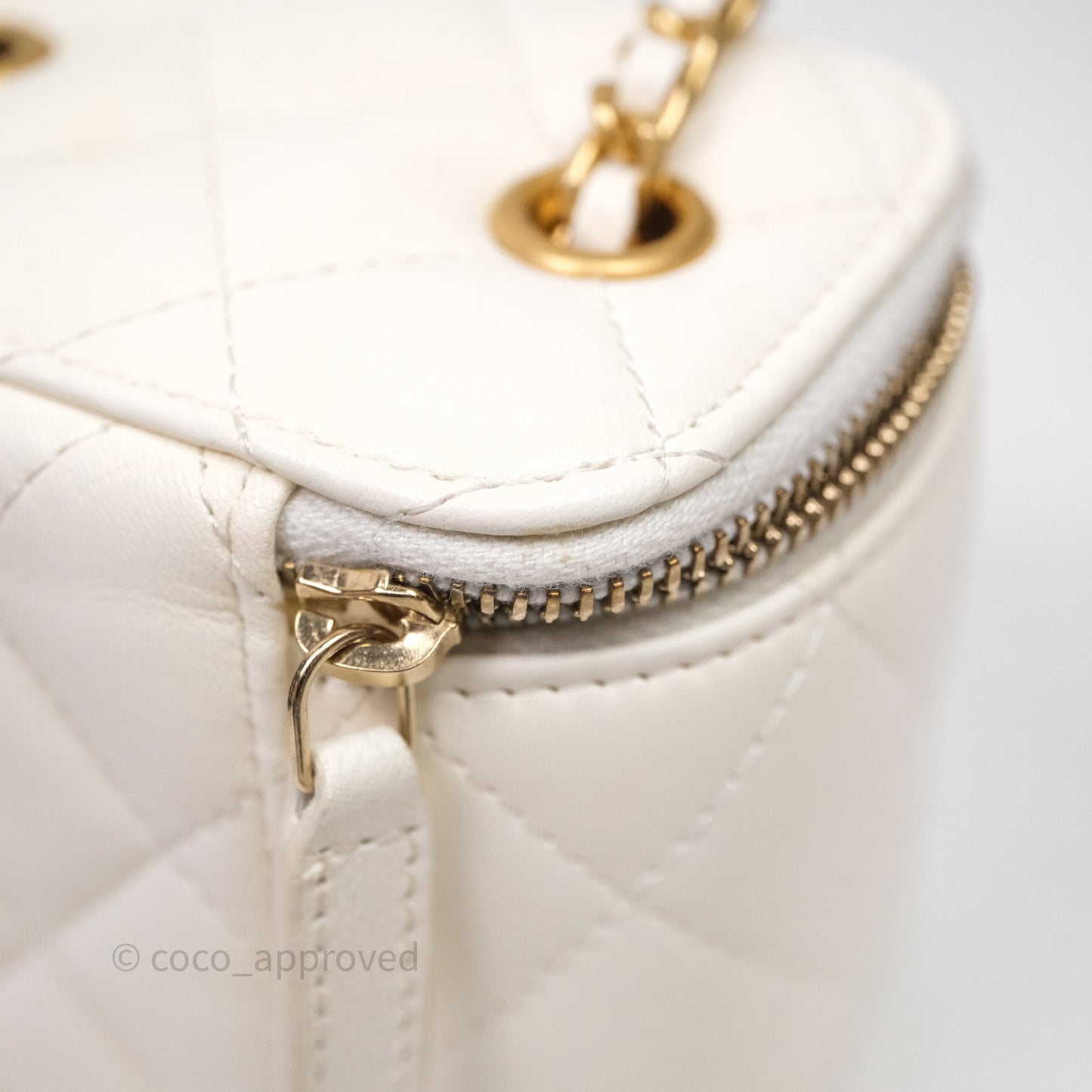 Chanel Quilted Pearl Crush Mini Vanity With Chain Ivory White Lambskin Aged Gold Hardware