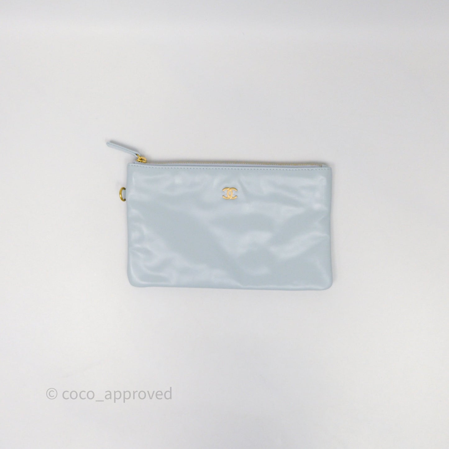 Chanel 22 Small Light Blue Shiny Calfskin Aged Gold Hardware