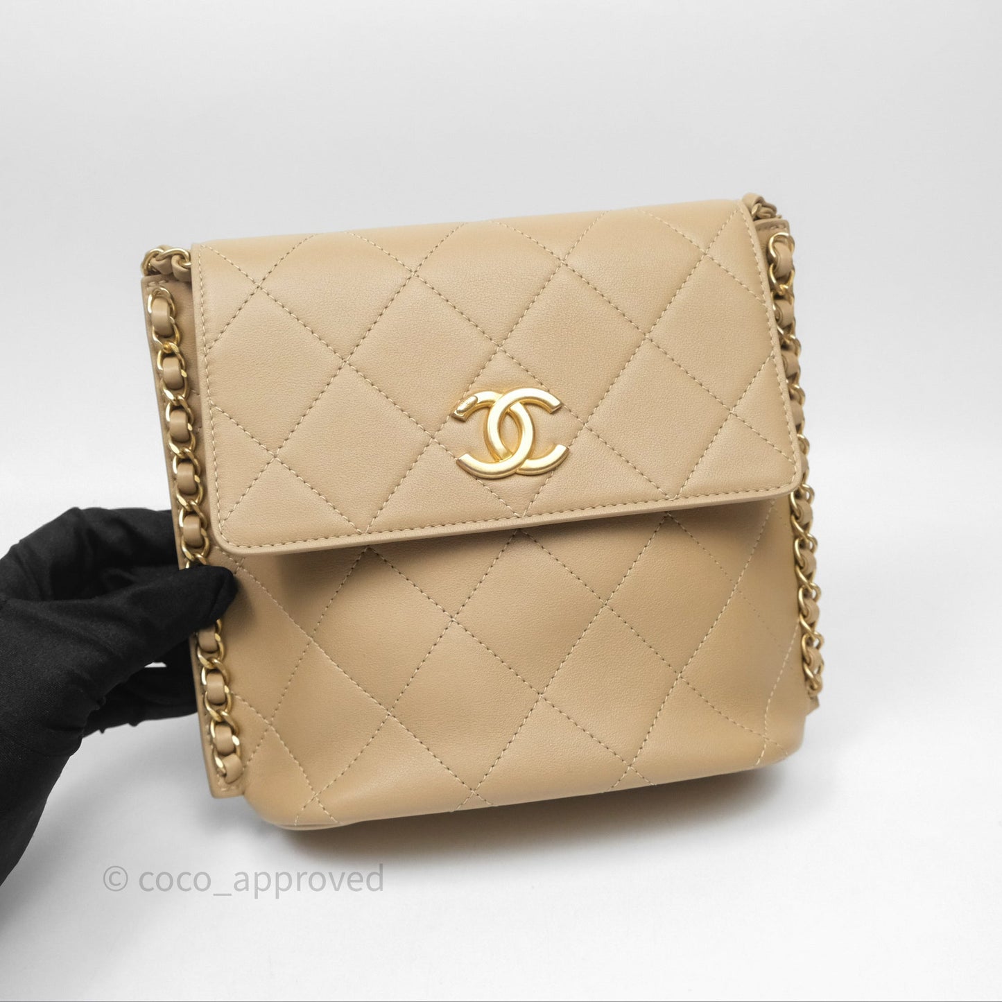 Chanel Small Hobo Bag Beige Calfskin Aged Gold Hardware