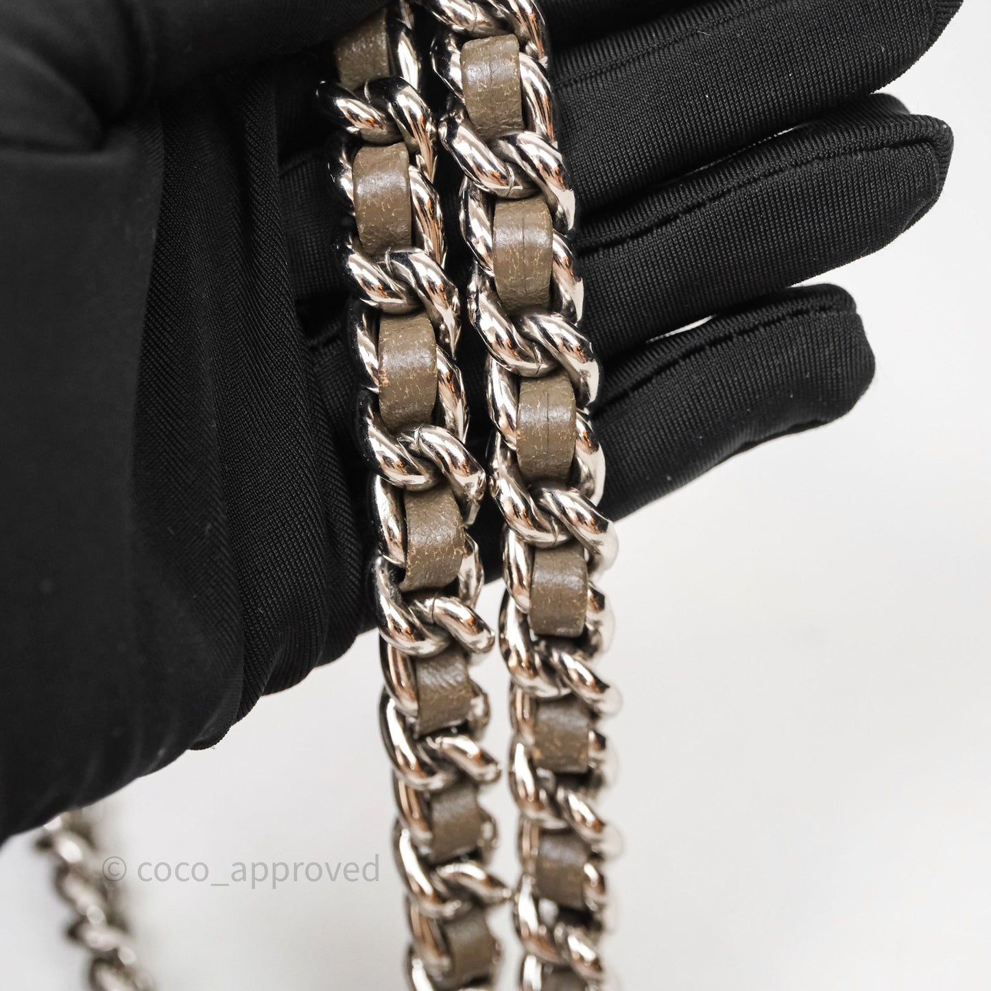 Chanel Medium Chain Around Flap Bag Taupe Brown Calfskin Silver Hardware