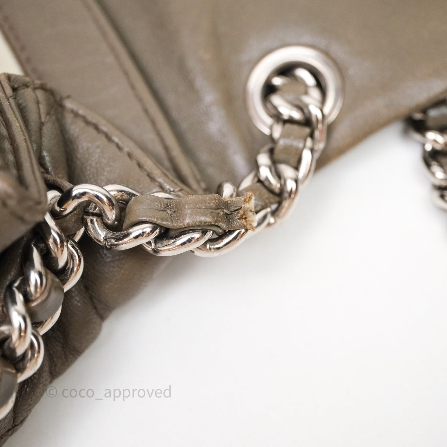 Chanel Medium Chain Around Flap Bag Taupe Brown Calfskin Silver Hardware