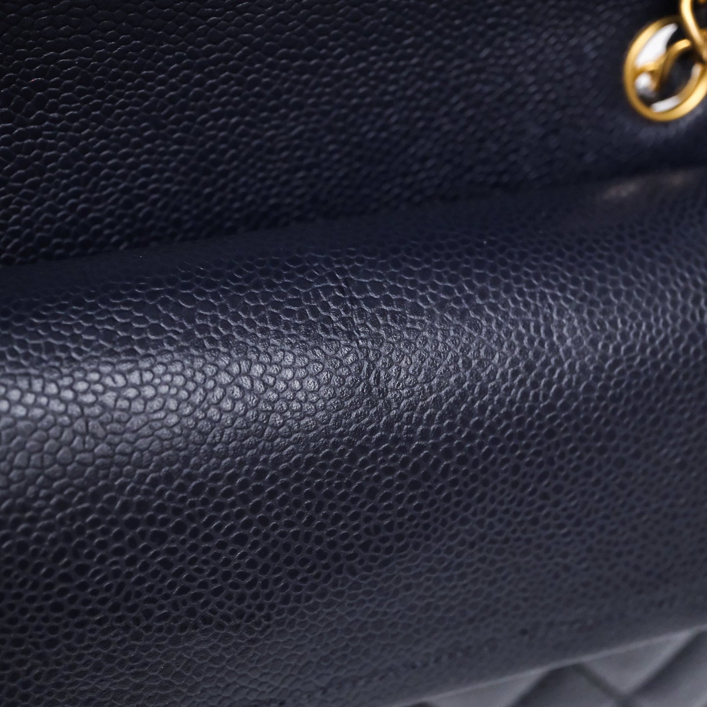 Chanel Classic M/L Medium Flap Quilted Navy Caviar Aged Gold Hardware