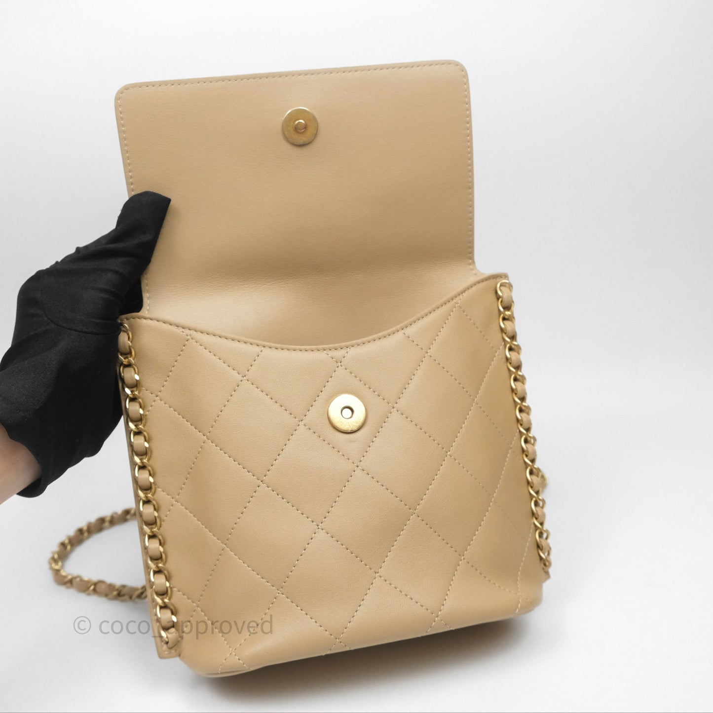 Chanel Small Hobo Bag Beige Calfskin Aged Gold Hardware