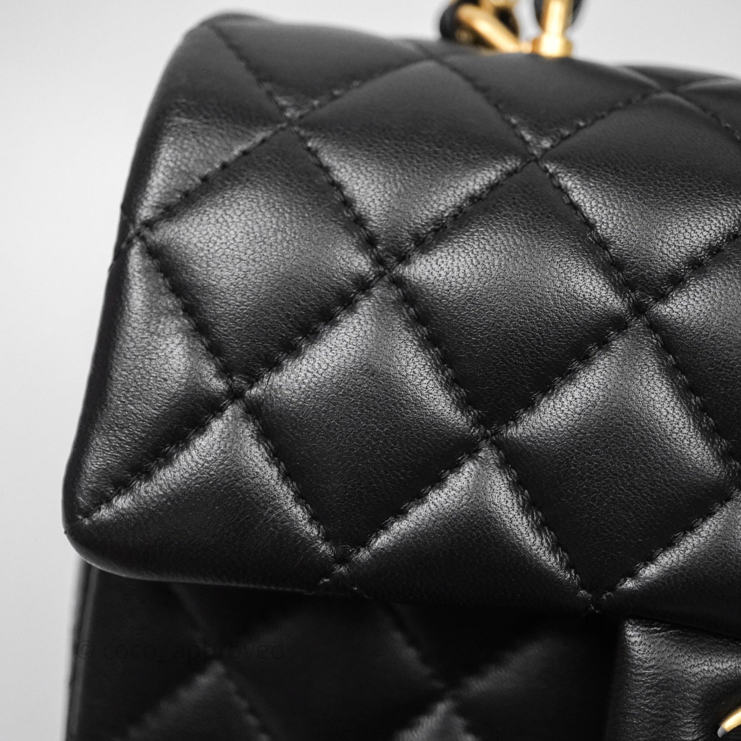 Chanel Top Handle Mini Rectangular Flap Black Lambskin Aged Gold Hardware