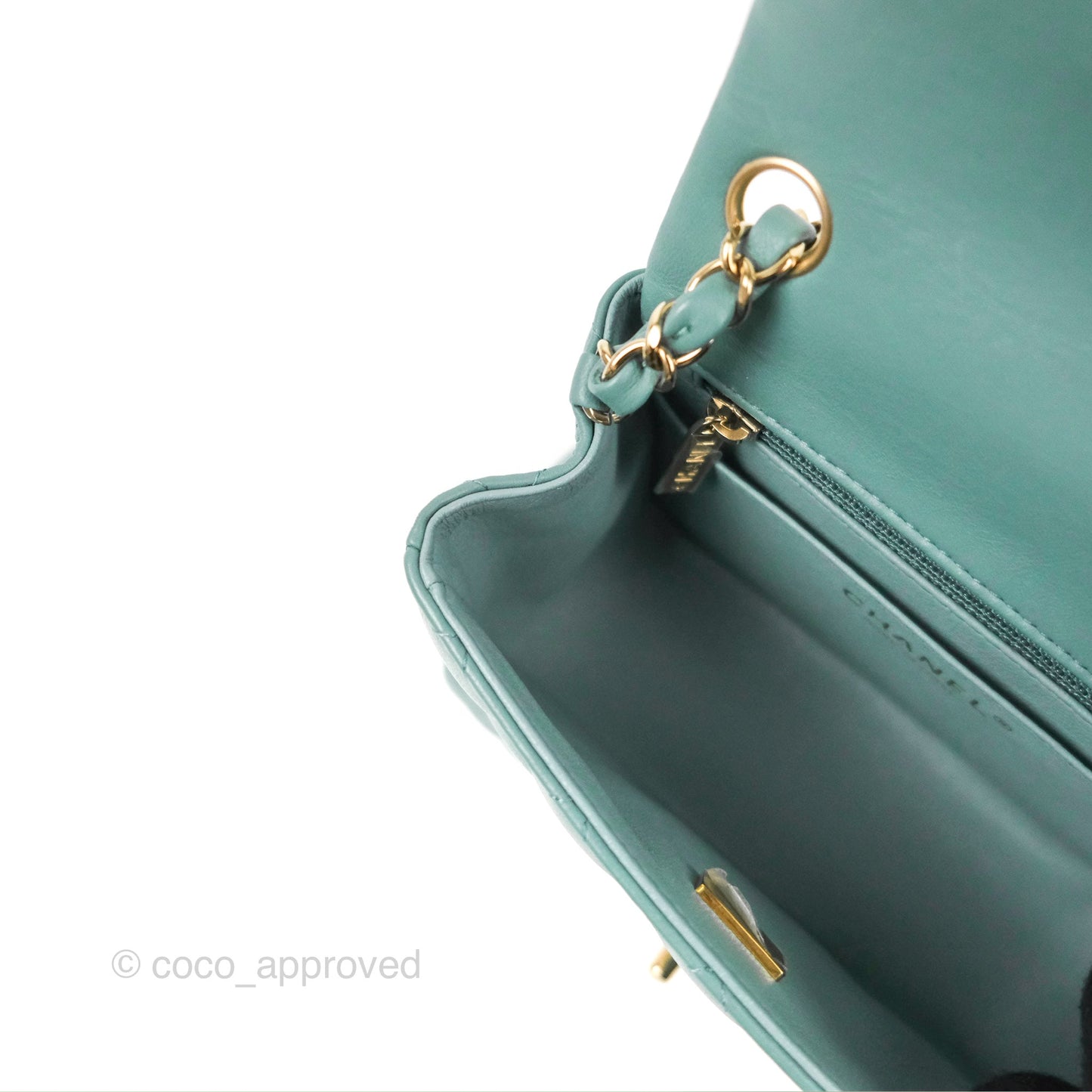 Chanel Quilted Mini Square Flap Light Teal Blue Lambskin Gold Hardware