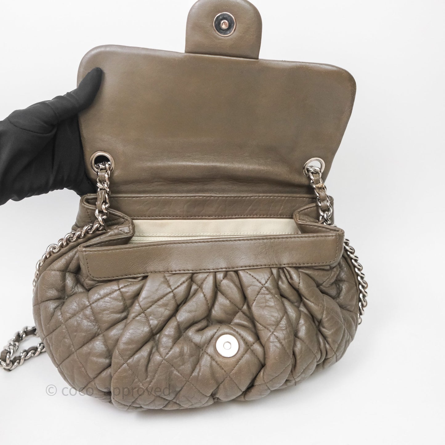 Chanel Medium Chain Around Flap Bag Taupe Brown Calfskin Silver Hardware