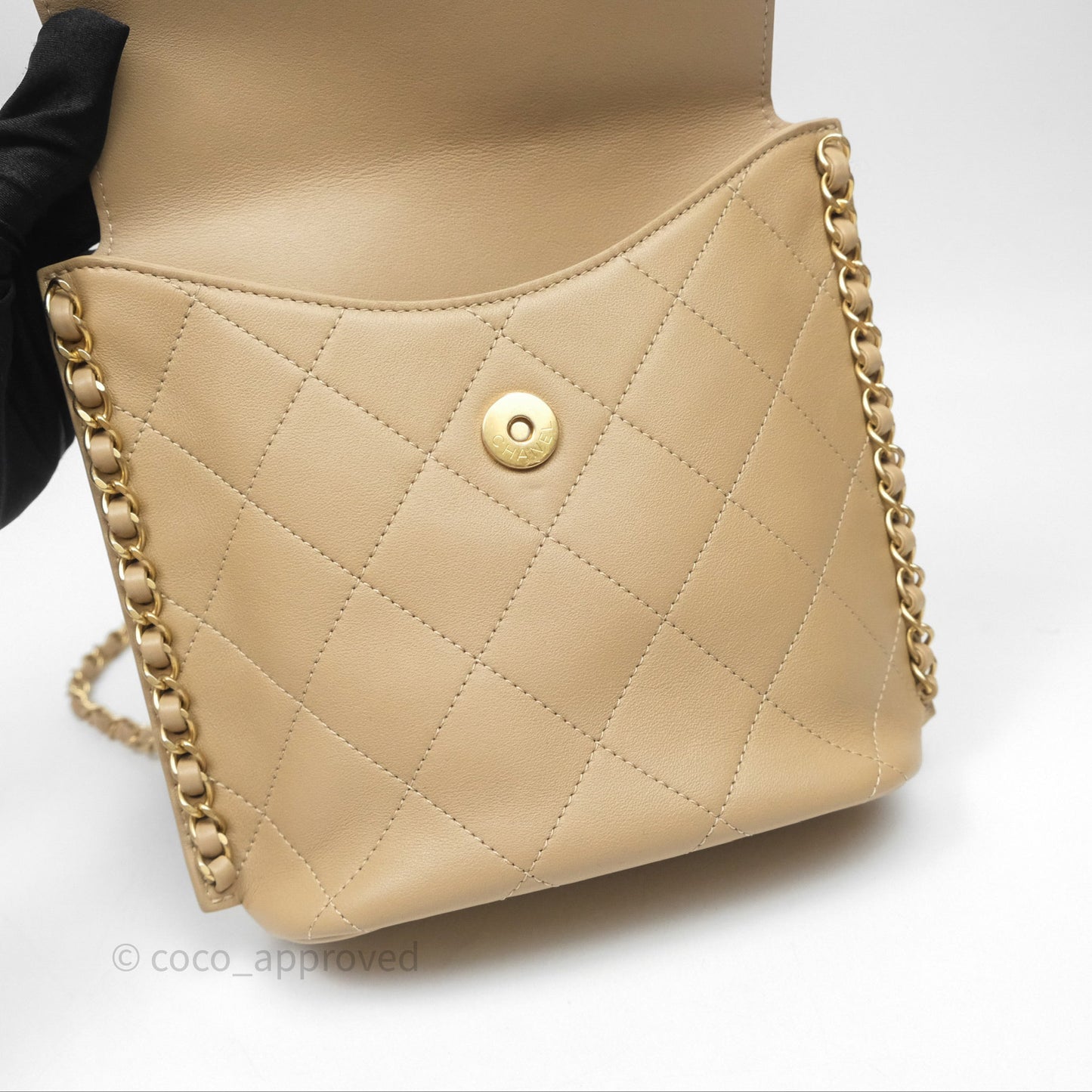 Chanel Small Hobo Bag Beige Calfskin Aged Gold Hardware