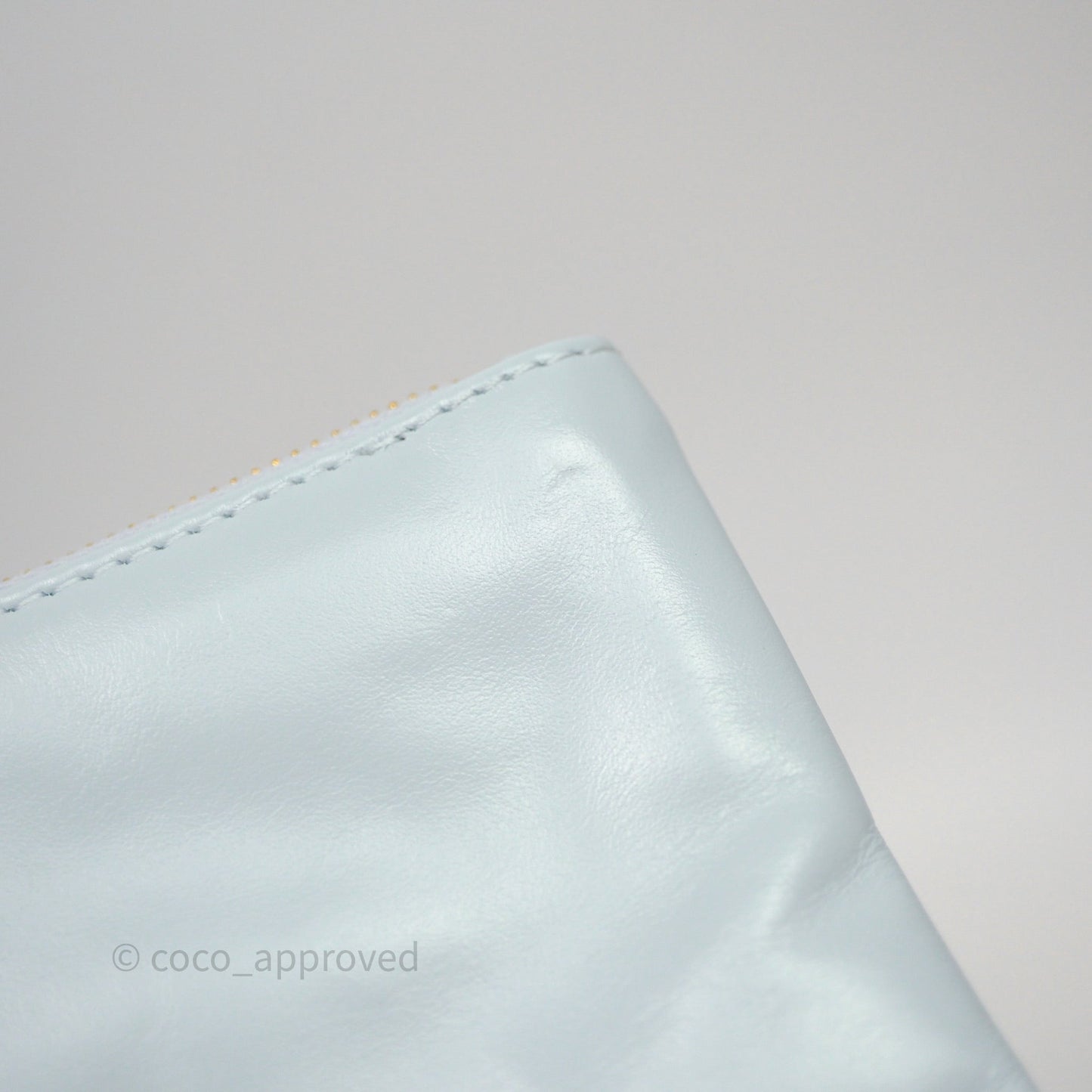 Chanel 22 Small Light Blue Shiny Calfskin Aged Gold Hardware