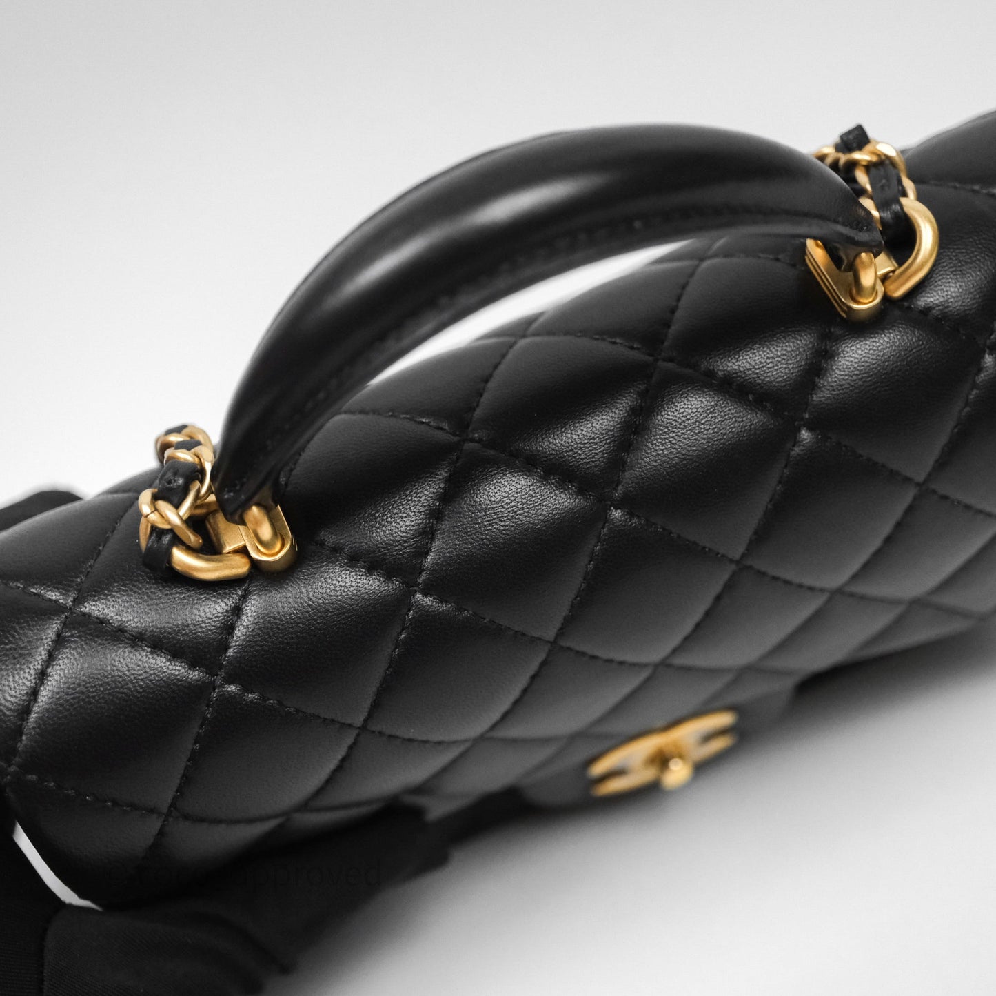 Chanel Top Handle Mini Rectangular Flap Black Lambskin Aged Gold Hardware