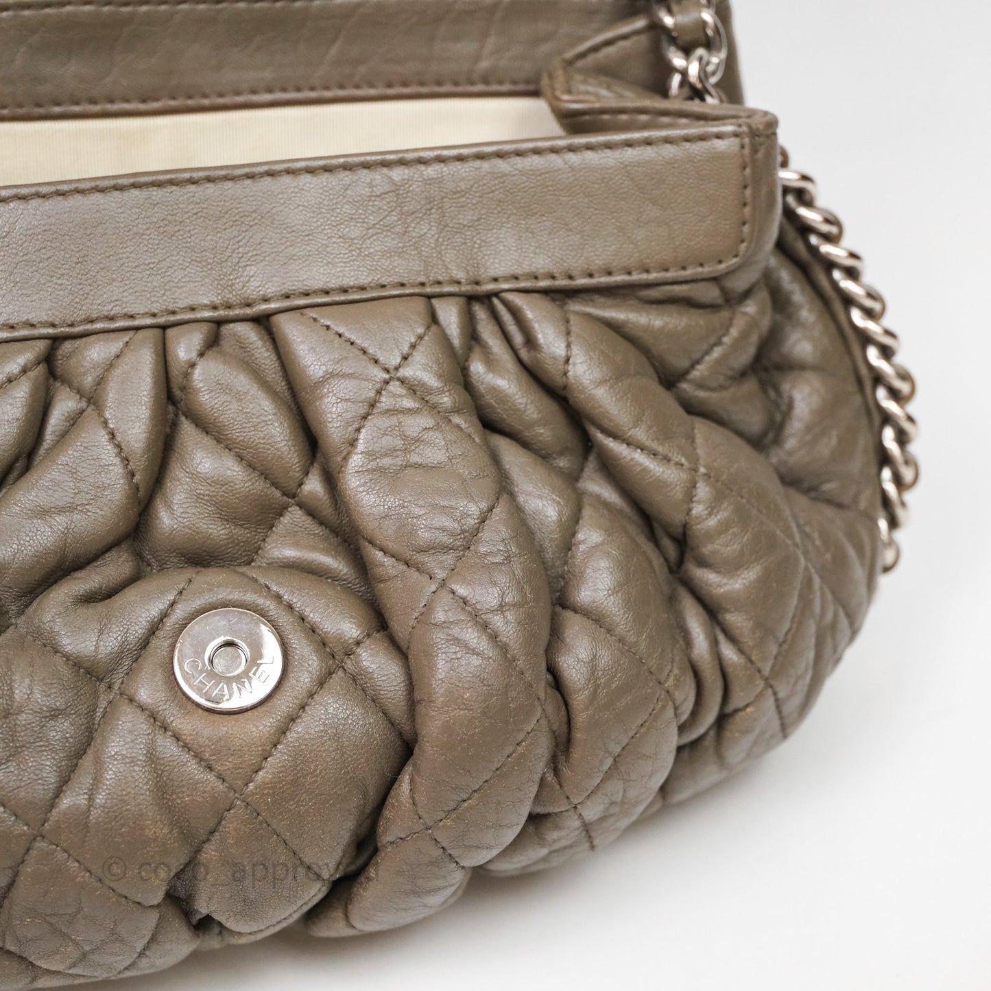 Chanel Medium Chain Around Flap Bag Taupe Brown Calfskin Silver Hardware