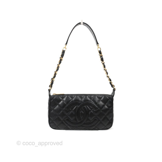 Chanel Quilted CC Timeless Caviar Pochette Black Caviar Gold Hardware
