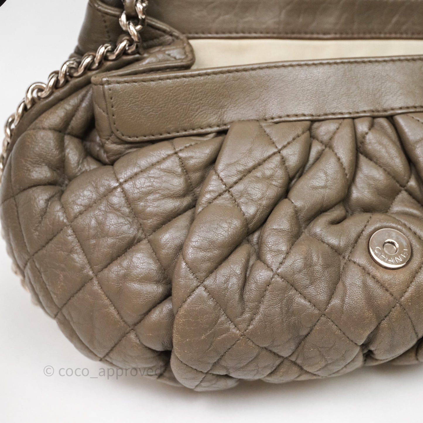 Chanel Medium Chain Around Flap Bag Taupe Brown Calfskin Silver Hardware