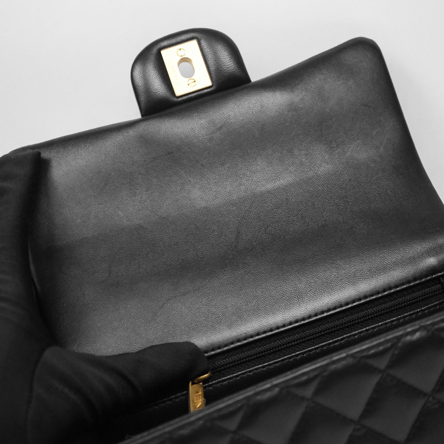 Chanel Top Handle Mini Rectangular Flap Black Lambskin Aged Gold Hardware